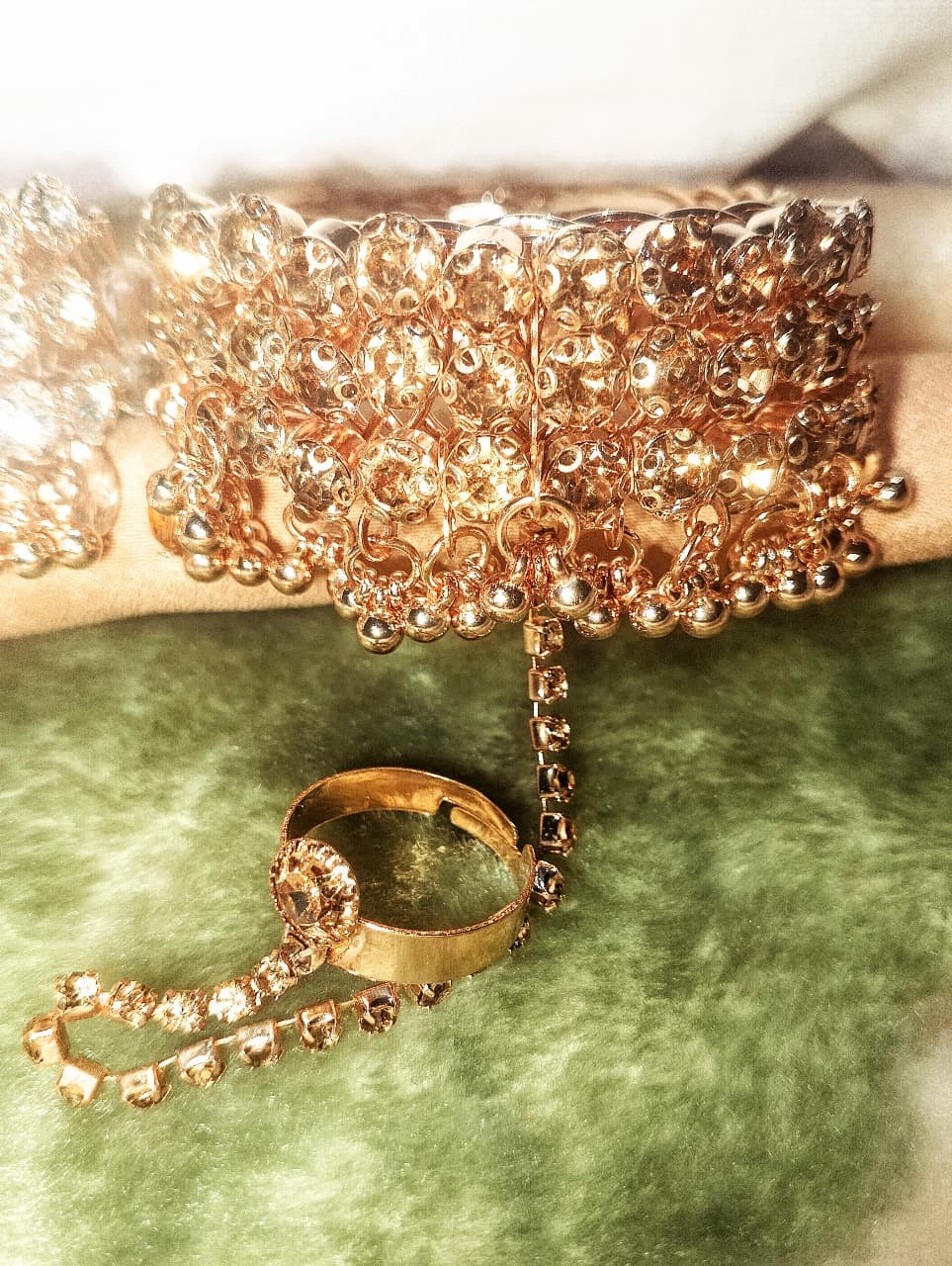 Gold-Plated Zircon Kundan Bracelet – Traditional Bridal & Festive Jewelry for Girls | Fashion Gift