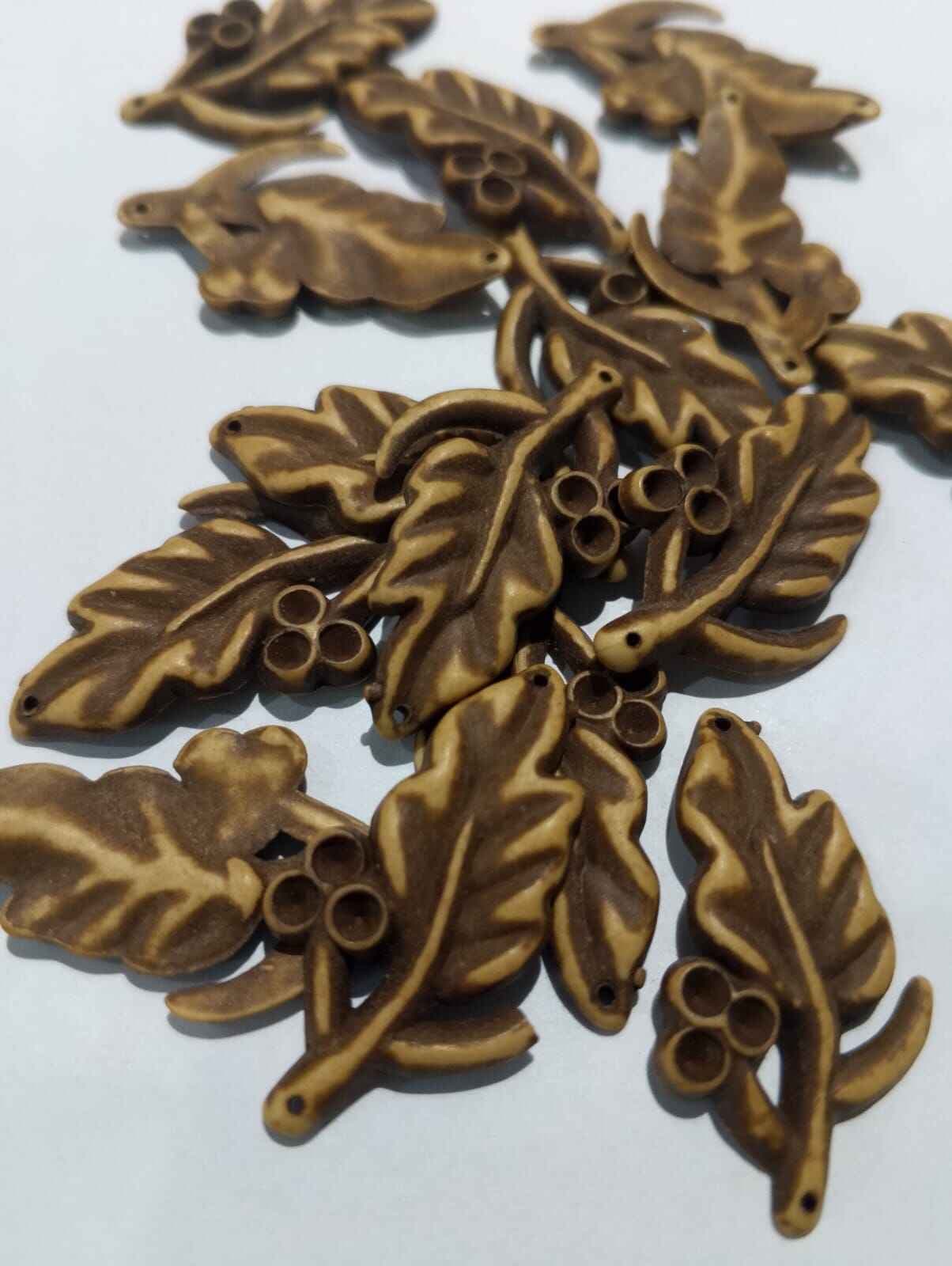 Wooden Leaf Plastic Beads for DIY Crafts - Pack of 40gms - Ideal for DIY Jewelry Making, Jewelry, and Dress Accessories.
