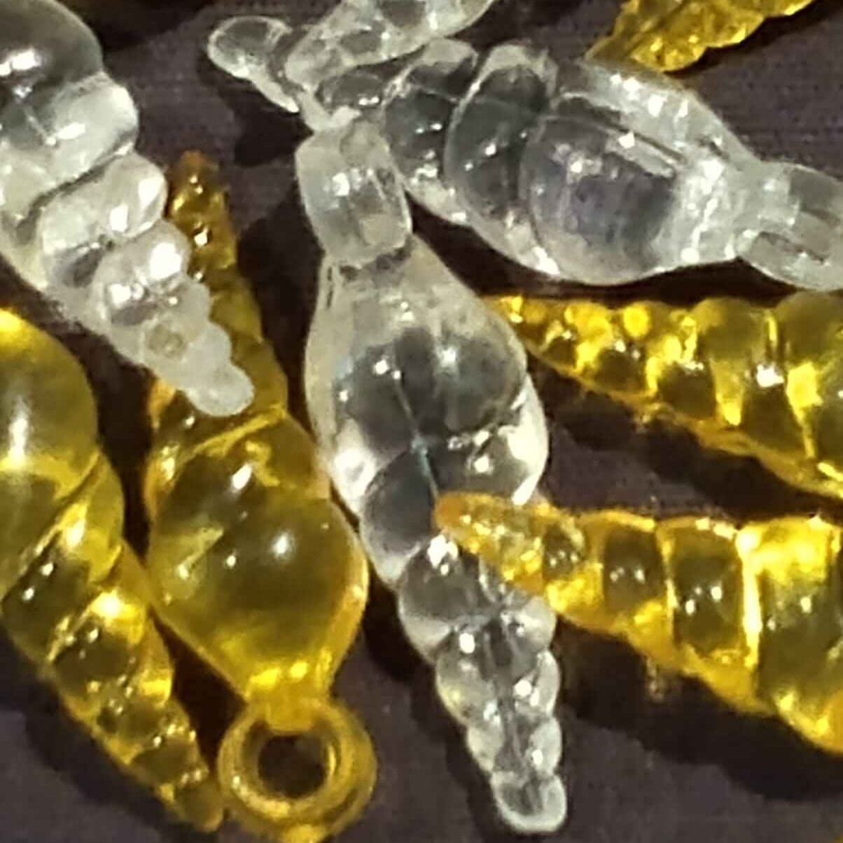 Beads for DIY Crafts. White, Yellow Spiral Tussle (Latkan) Acrylic Beads. Pack of 40gms Beads, For DIY Jewelry Making, Jewelry, And Dress Accessories.