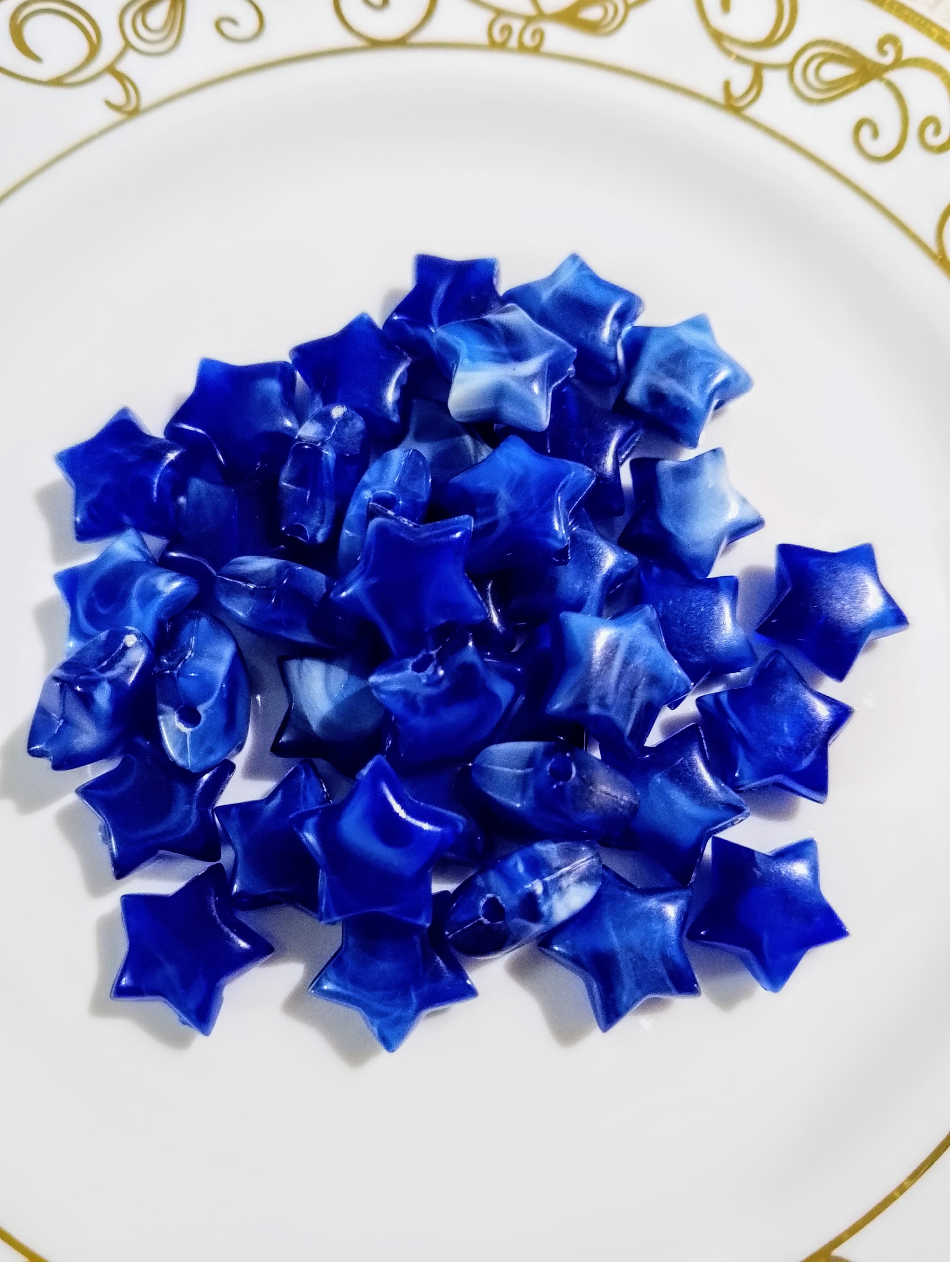 Rust Blue Maroon Star Marble Acrylic Plastic Beads - Pack of 40gms- Ideal for DIY Jewelry Making, Jewelry, and Dress Accessories.