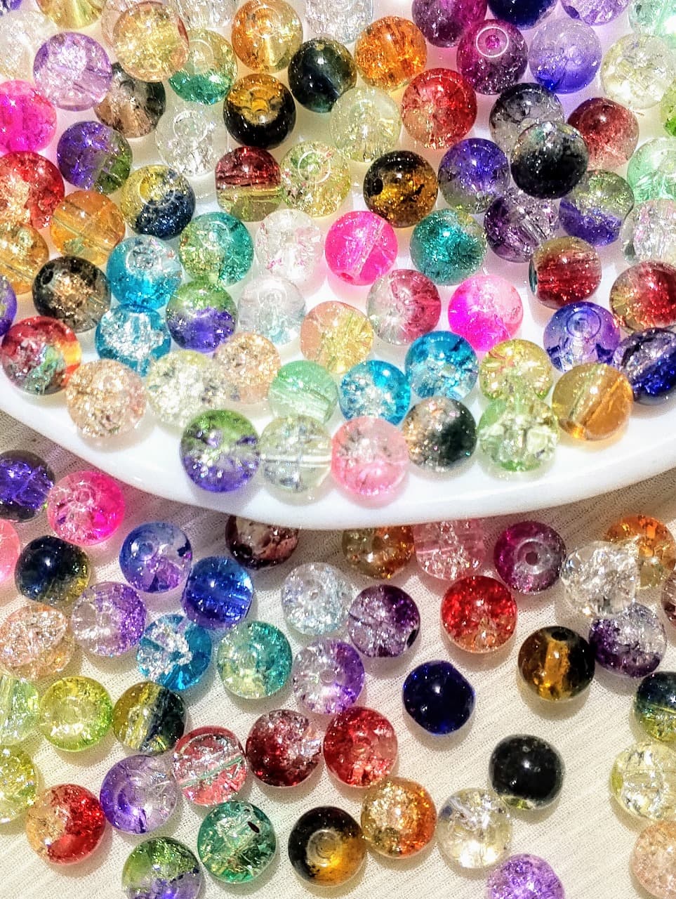 150,300 pcs Multicolor Single and Double Tone Crackle Glass Beads – Shiny 8mm Round Beads for Jewelry Making & DIY Crafts
