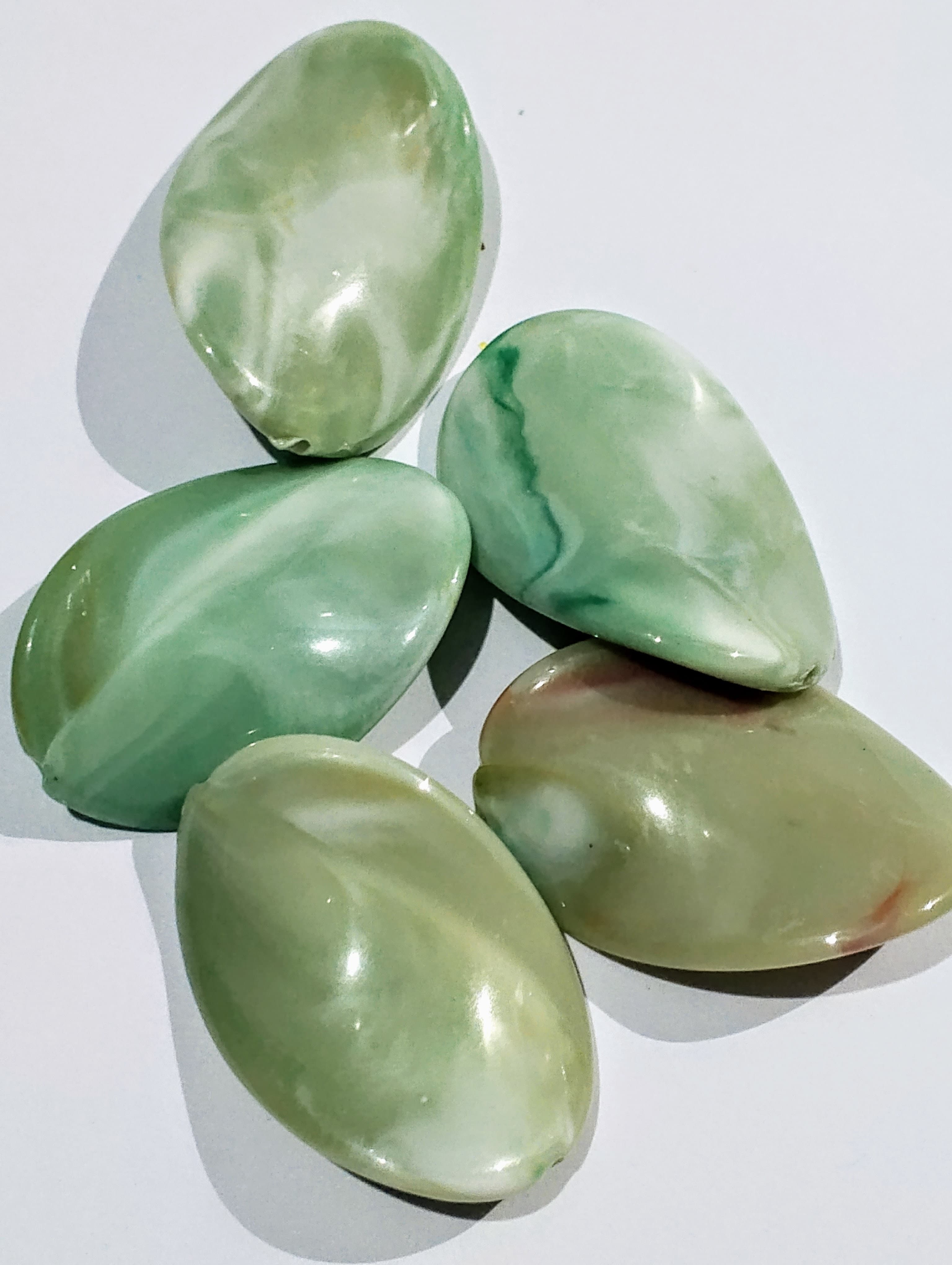 Pack of 40 gms Green Marble Curved Oval Acrylic Plastic Beads. Versatile for DIY Jewelry, Craft Projects, Dress Accessories, Home Decorative Ideas.