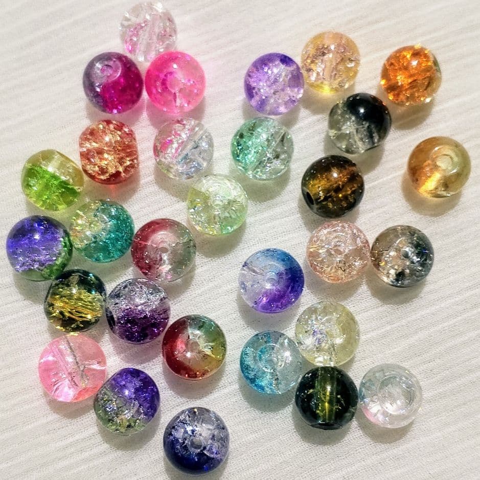 150,300 pcs Multicolor Single and Double Tone Crackle Glass Beads – Shiny 8mm Round Beads for Jewelry Making & DIY Crafts