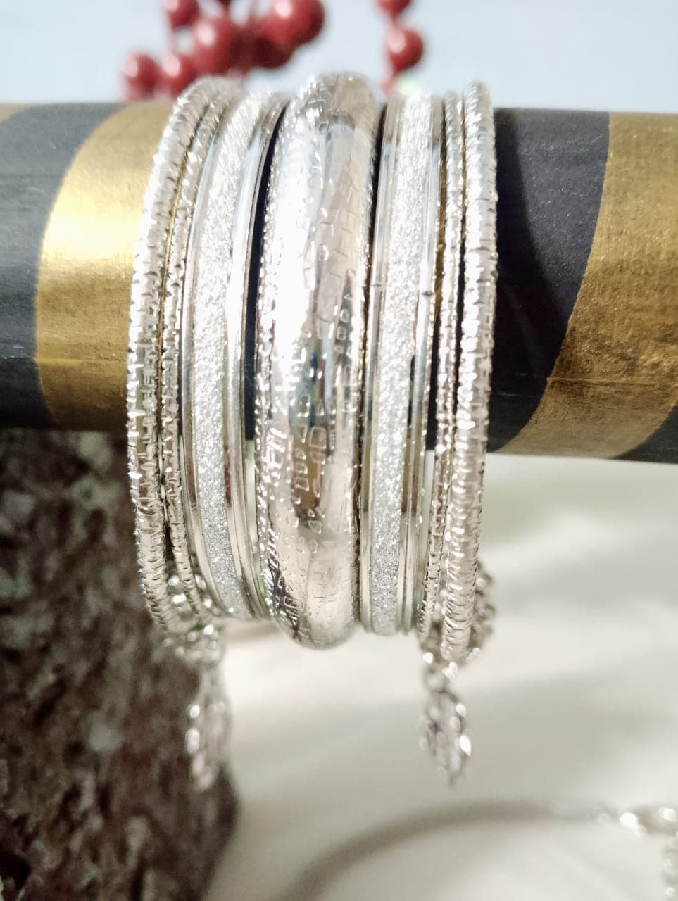 Elegant Silver Jewelry Combo Set for Women | Jewelry– Necklace, Earrings & 2 Sets of Bangles | Stylish Party Wear Fashion Set | Gift Set for Girls & Ladies