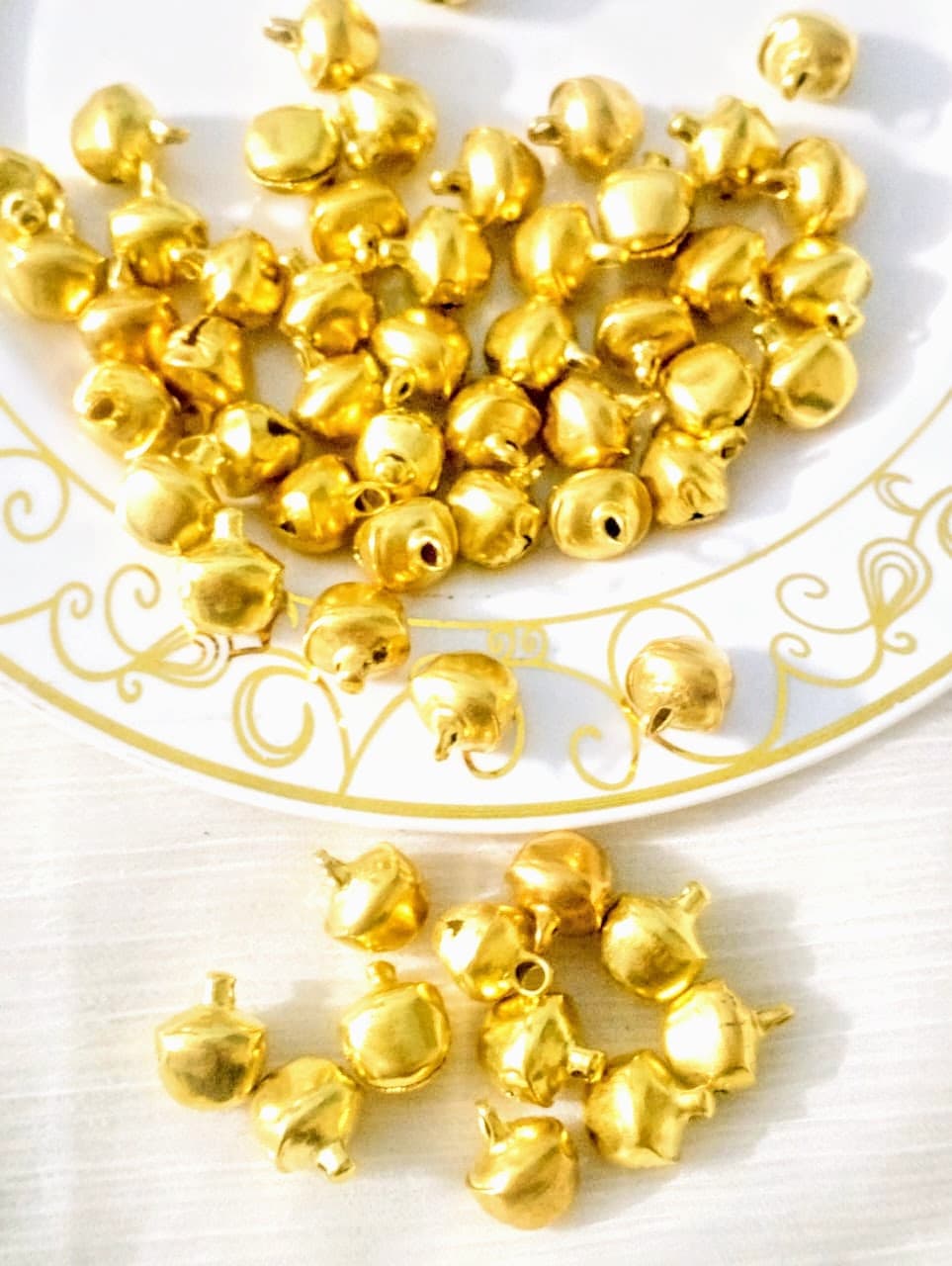 Beads 100 Pcs 10mm, 8mm, 6mm Vibrant Gold, Silver Ghungroo Beads Noisy and Noiseless Ghungru Charm Beads for Craft DIY