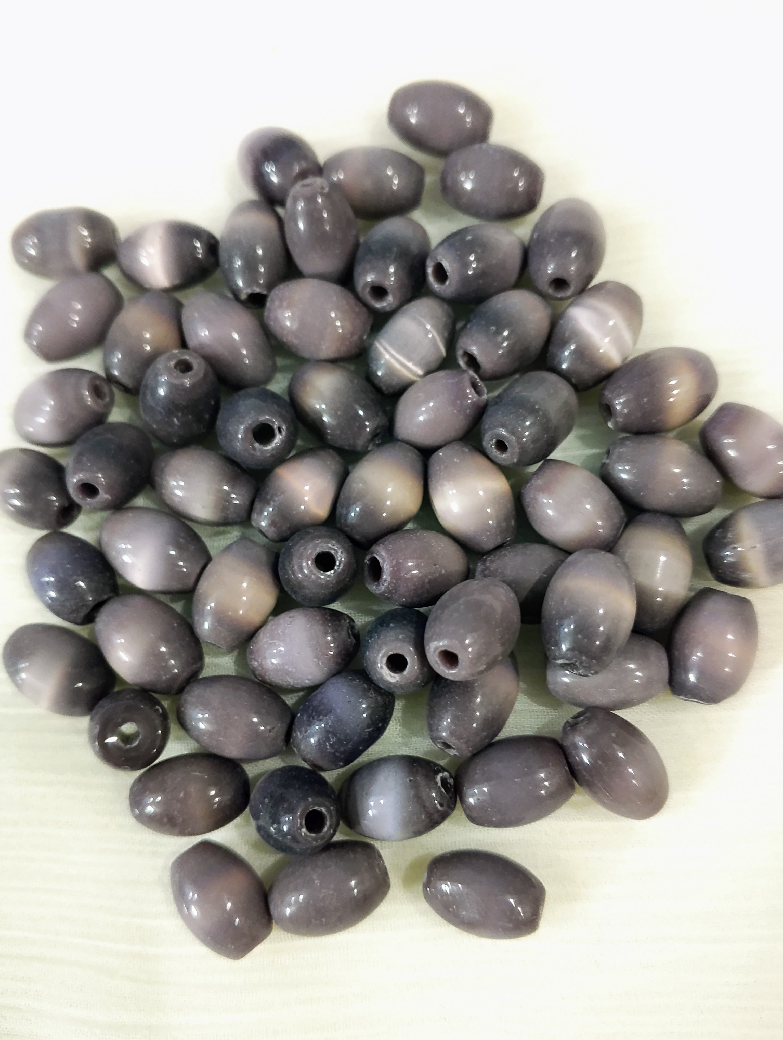 40gms Smoky Purple Cat's Eye Oval Beads, 11mm, for Jewelry Making and DIY Crafts