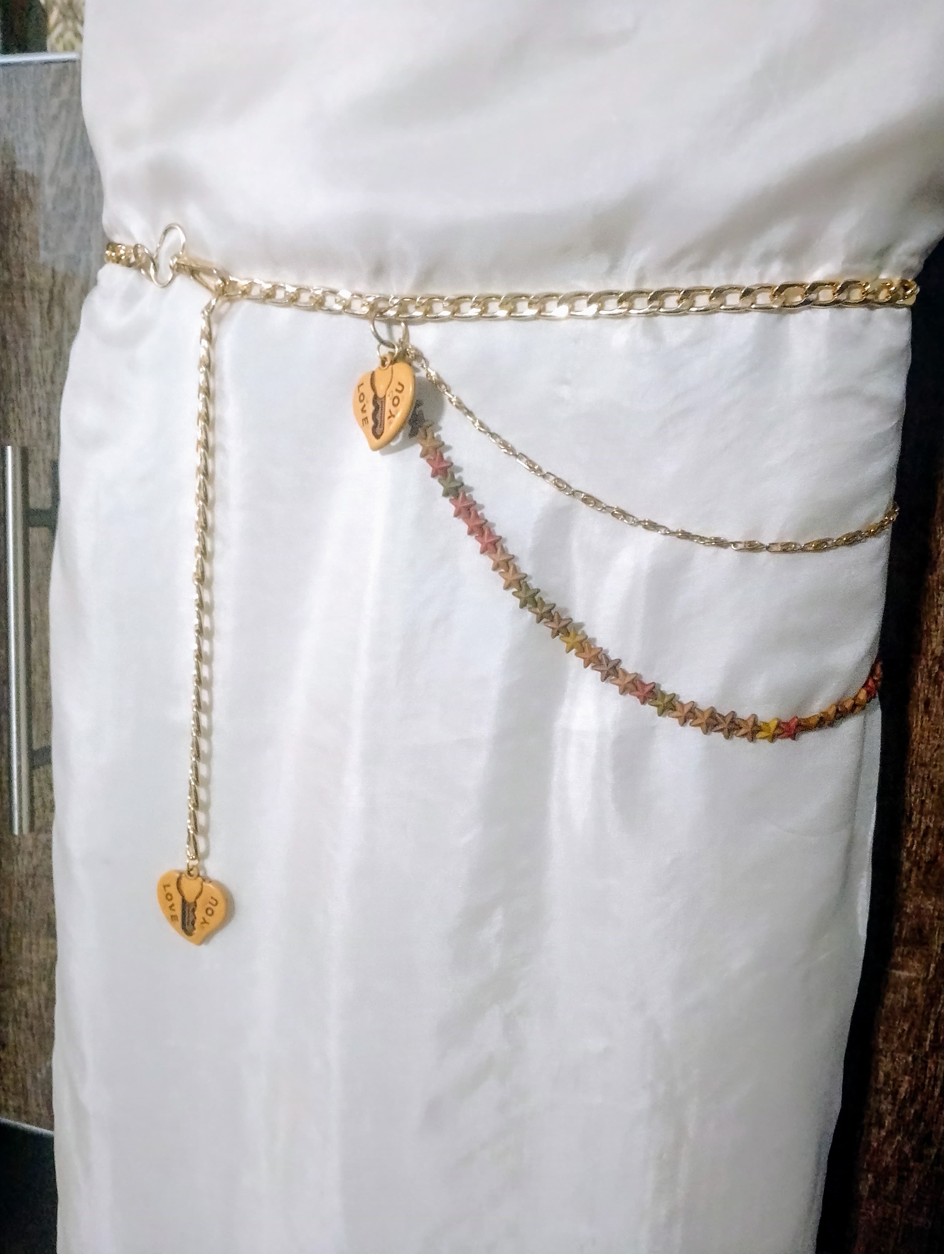 Elegant Multi-Layer Metal and Beads Chain Waist Belt