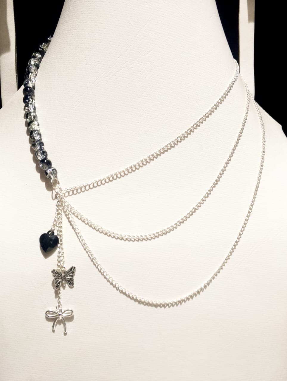 3 Layered Chain Necklace with Beautiful Charms and Beads – Punk Trendy Casual Jewelry for Girls & Women