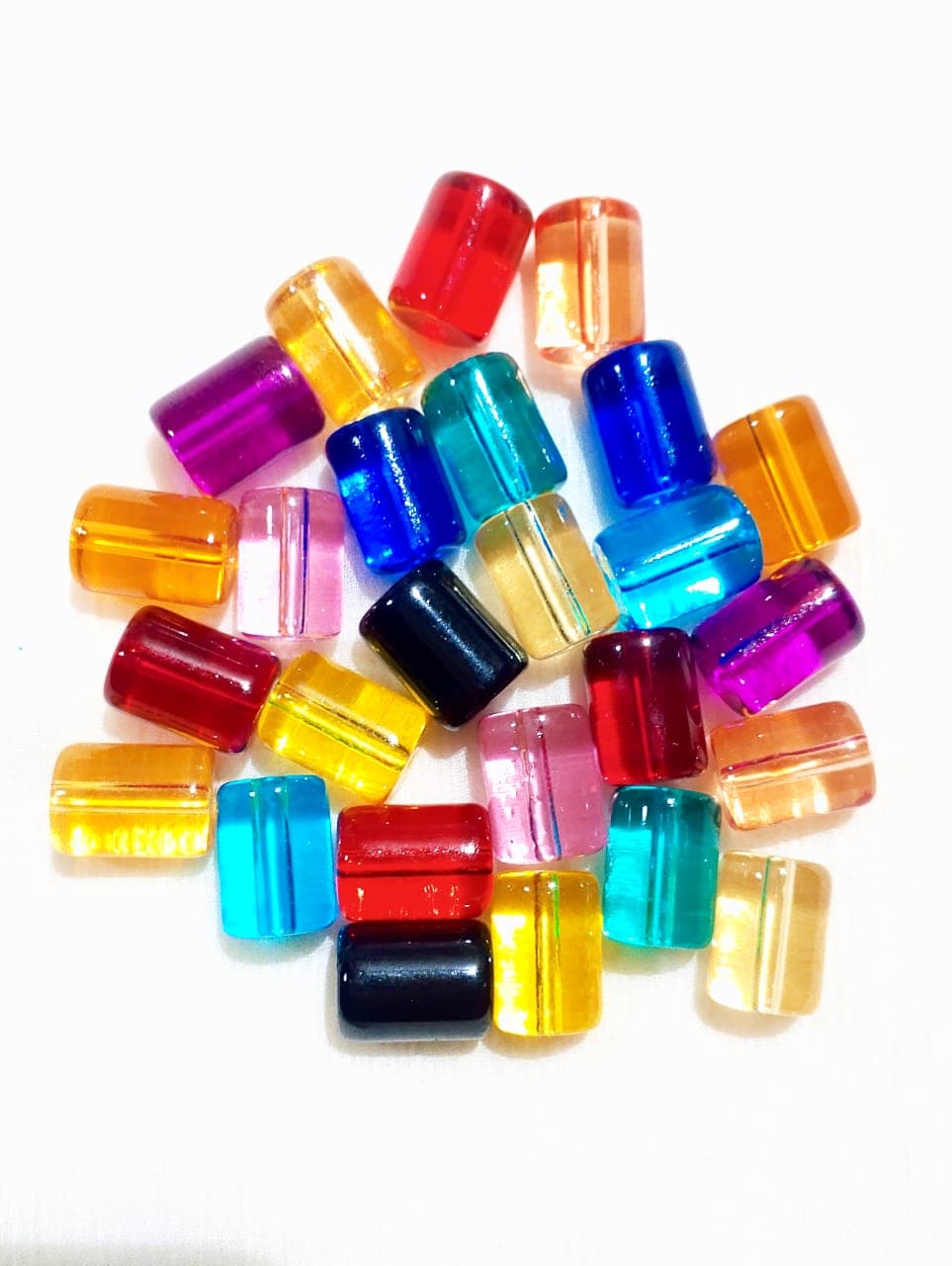15 Glass Crystal Transparent Multicolor 14mm* 10mm Cylinder Beads for DIY, Jewelry Making, Crafting – 14mm* 10mm Cylinder Shape Beads | 26 pcs Mix Set