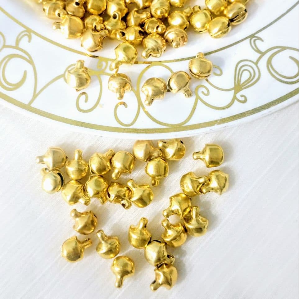 Beads 100 Pcs 10mm, 8mm, 6mm Vibrant Gold, Silver Ghungroo Beads Noisy and Noiseless Ghungru Charm Beads for Craft DIY