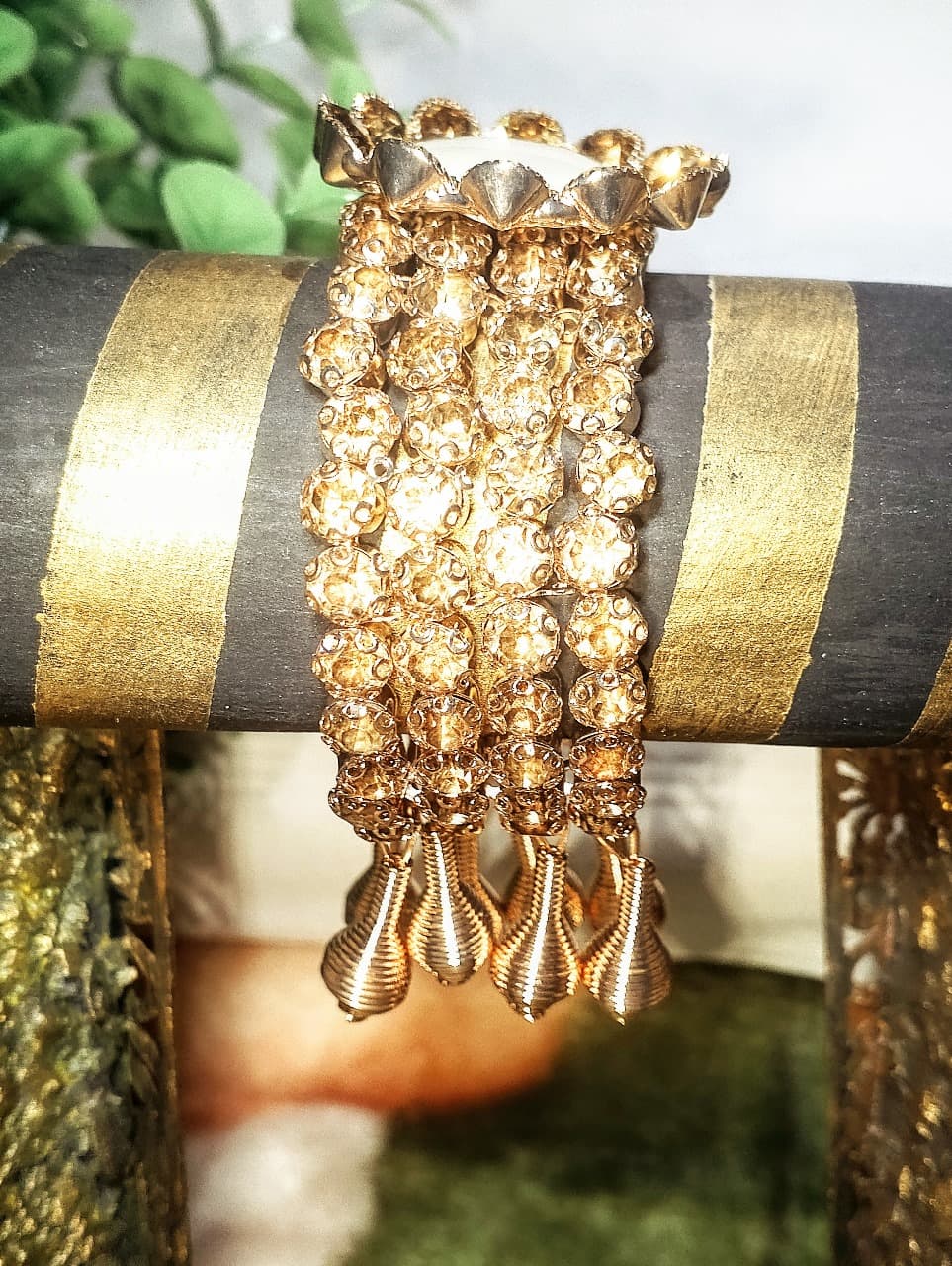 Gold-Plated Zircon Kundan Bracelet – Traditional Bridal & Festive Jewelry for Girls | Fashion Gift