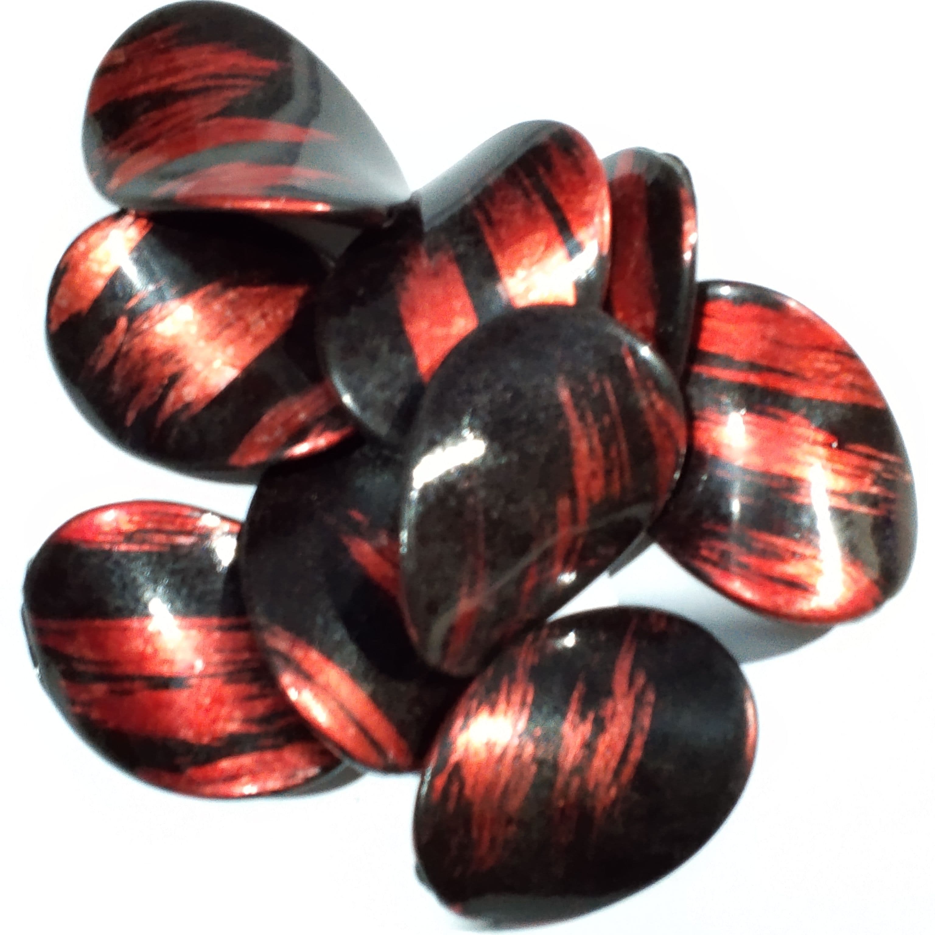 Black Red Flat Curved Antique Large Chips Marble Beads. Pack of 40gms Beads, For DIY Jewelry Making, Jewelry, And Dress Accessories.