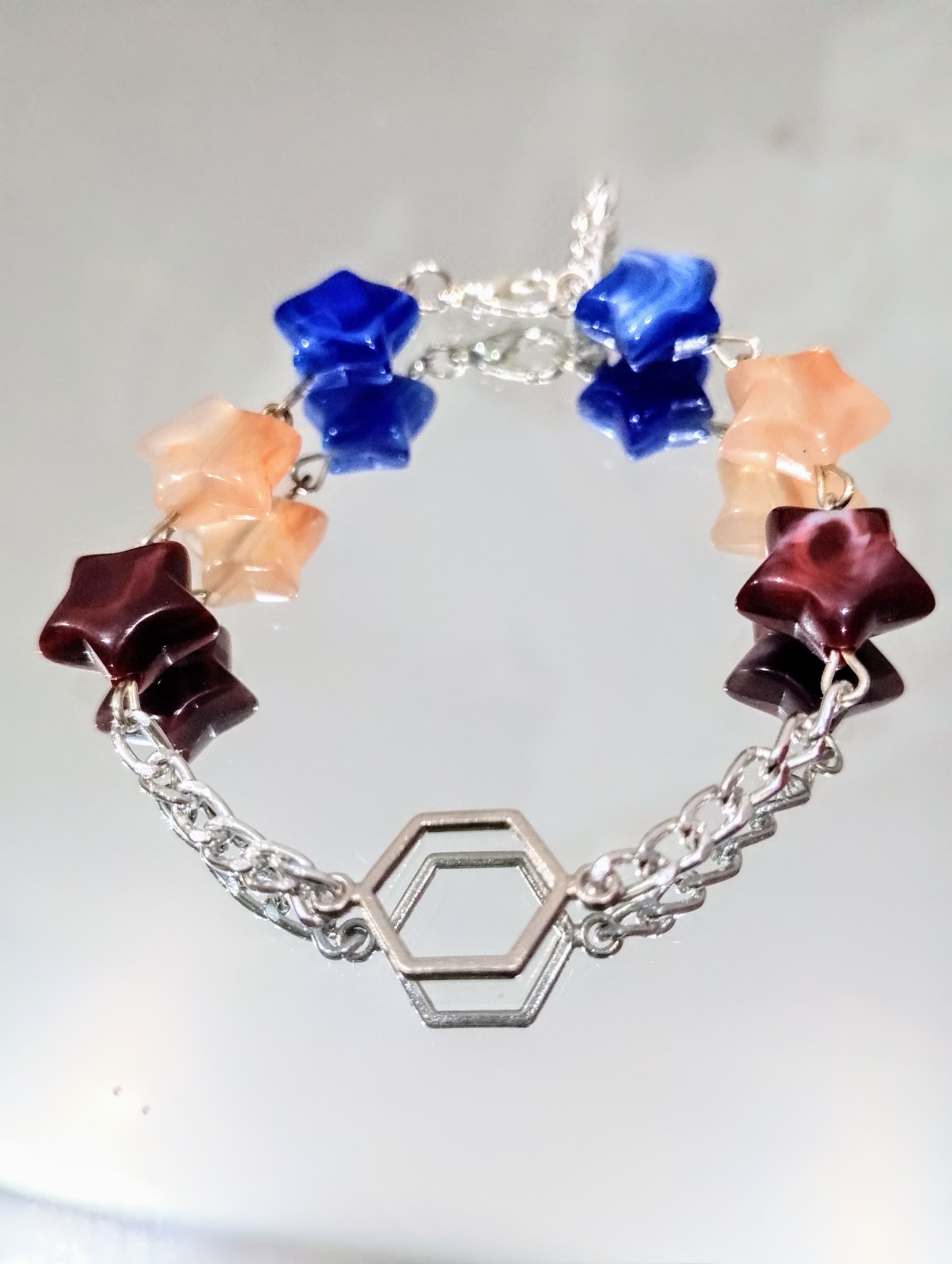 Bracelets of Chains, hexagon Charm, Star Beads | Elegant Bracelet With Extension | Unique Fashion Accessories | Beautiful and Lightweight Jewelry