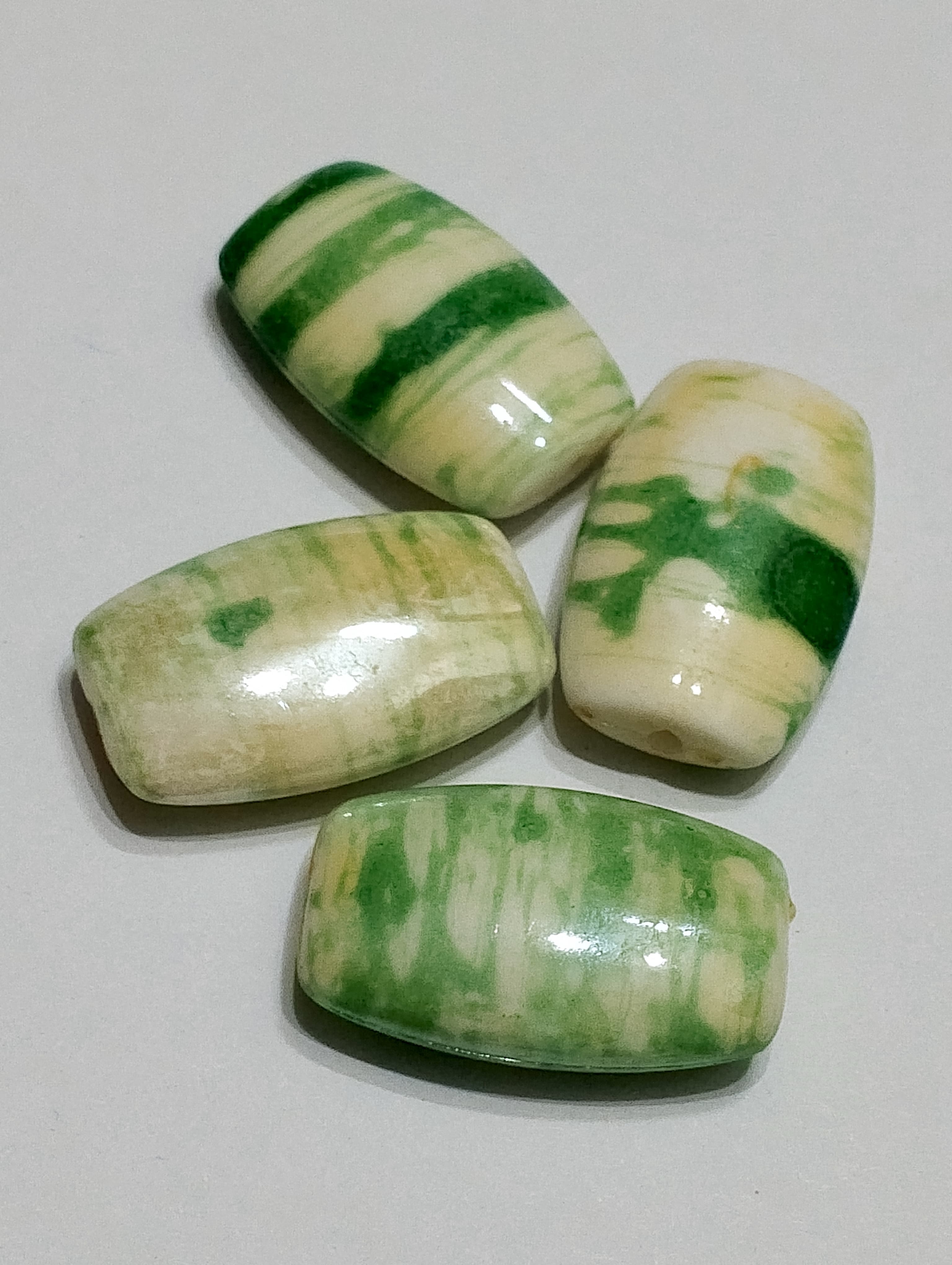 Pack of 40gms Beads, Green Rounded Rectangle Acrylic Marble Plastic Beads For DIY Jewelry Making, Jewelry, DIY, Dresses And Crafting Accessories.