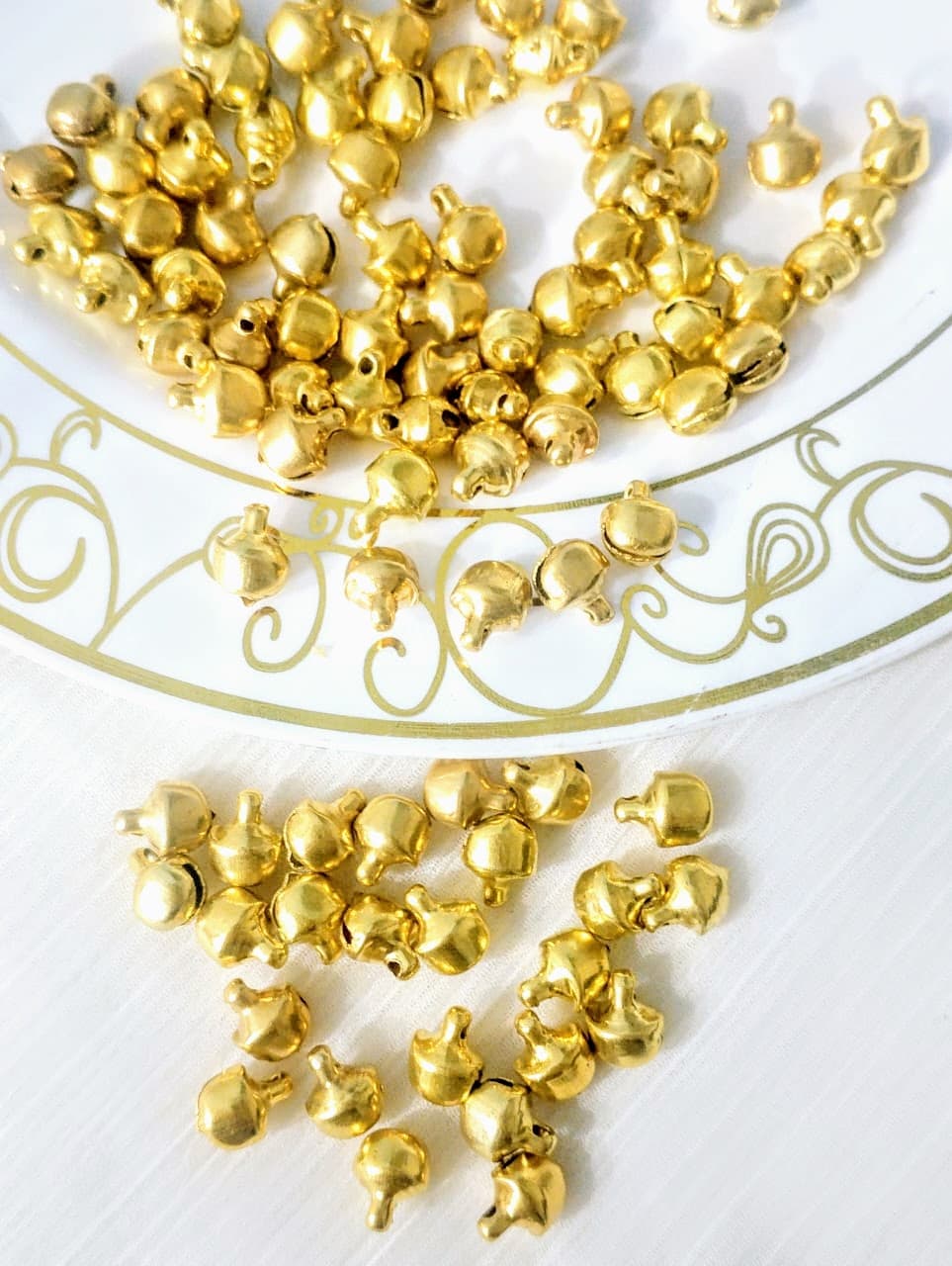Beads 100 Pcs 10mm, 8mm, 6mm Vibrant Gold, Silver Ghungroo Beads Noisy and Noiseless Ghungru Charm Beads for Craft DIY