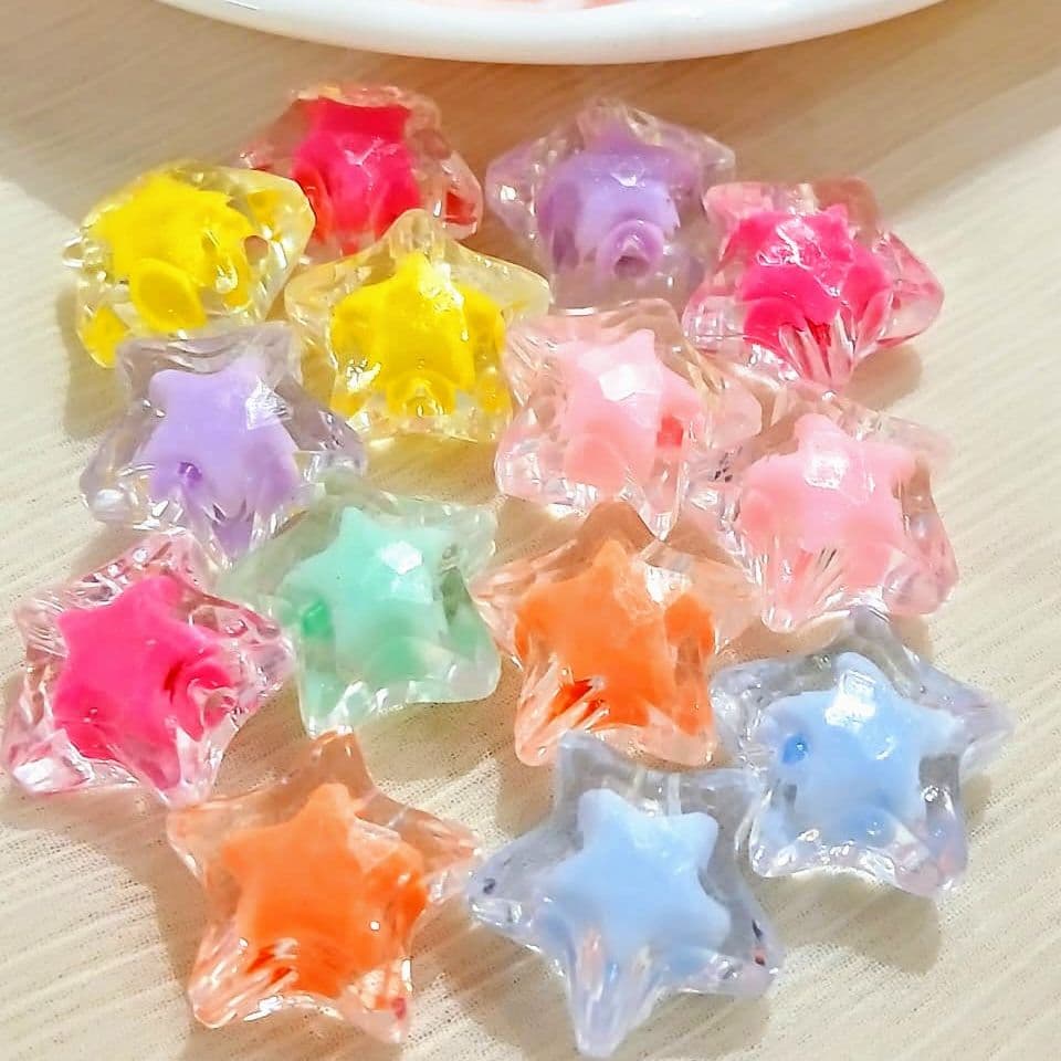 30 Colorful Transparent 18mm Heart Star Beads for DIY Jewelry Making | Double Heart Acrylic Beads for Bracelets, Necklaces, Keychains & Crafts | Cute Candy Beads for Kids Accessories