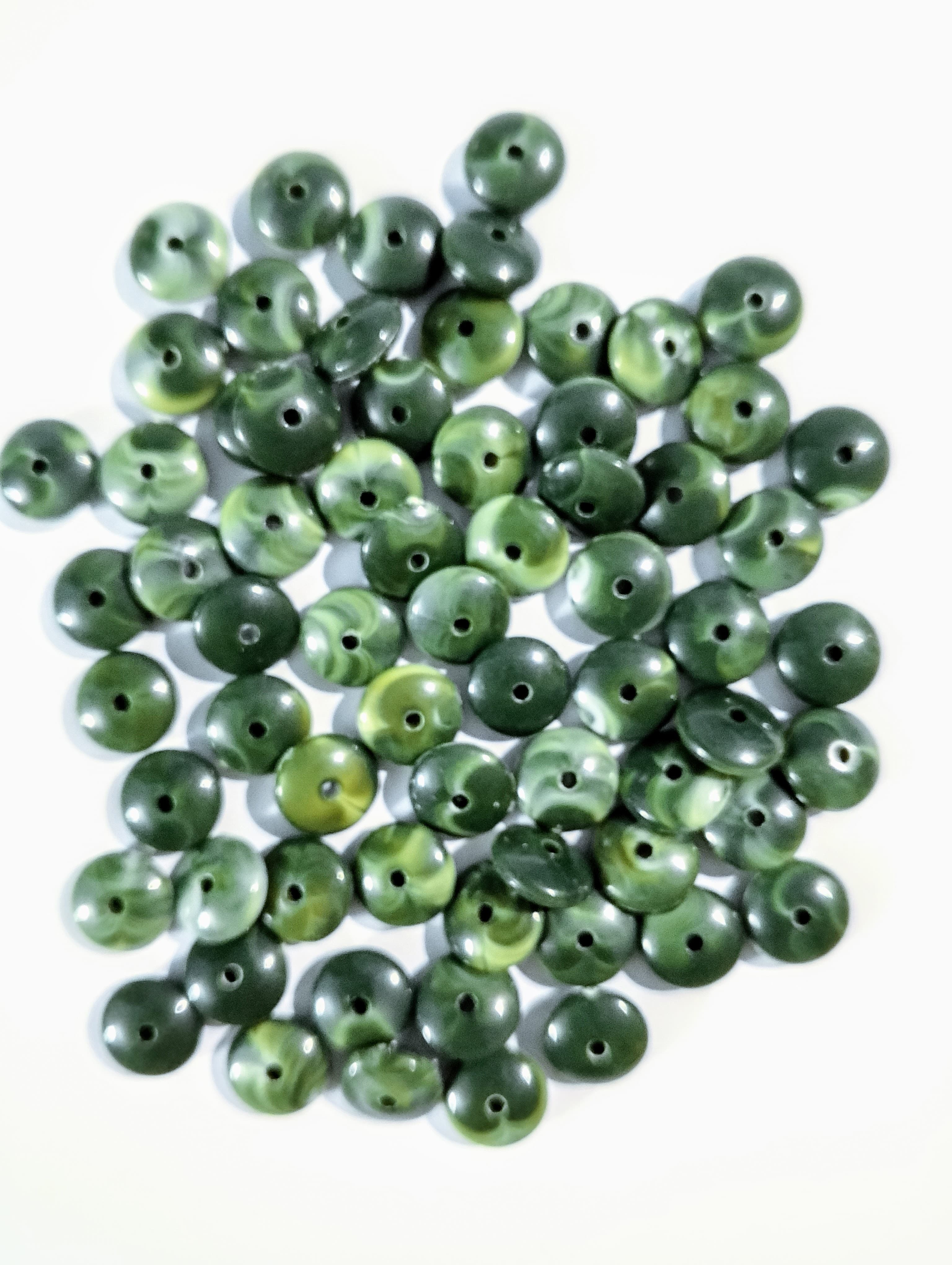 Green Flat Round Marble Spacer Acrylic Plastic Beads for DIY Crafts - Pack of 40gms - Ideal for DIY Jewelry Making, Jewelry, and Dress Accessories.