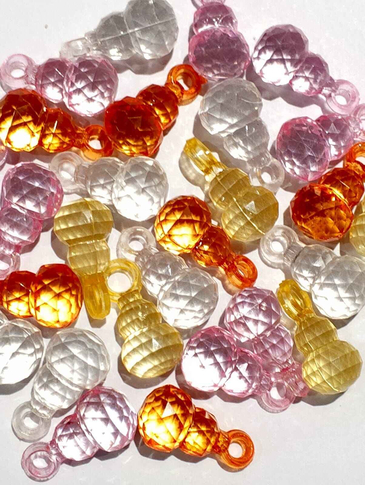 Beads for DIY Crafts. White, Yellow, Pink, and Orange Drop Tussle (Latkan) Acrylic Beads. Pack of 40gms Beads, For DIY Jewelry Making, Jewelry, And Dress Accessories.