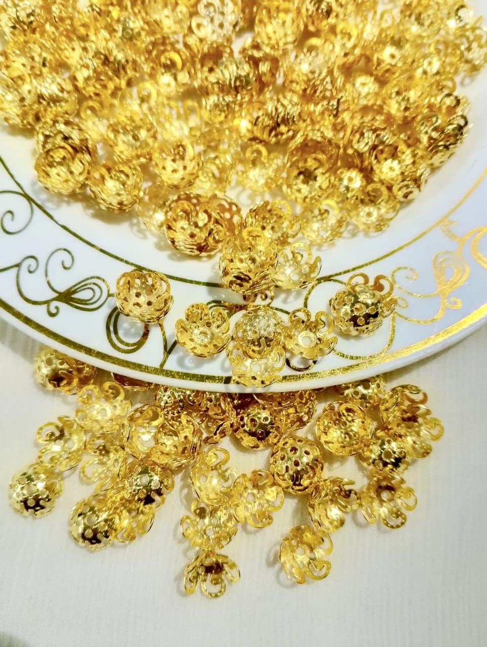 100/150 pcs 9.5, 5mm, 4mm Golden Metal Bead Caps for Jewellery Making, DIY Tussles, Crafting