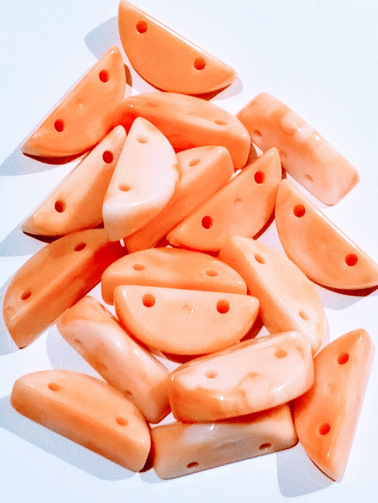 Pack of 40gms Beads, Orange Half Circle with 2 Holes Marble Beads For DIY Jewelry Making, Jewelry, DIY, Dresses And Crafting Accessories.