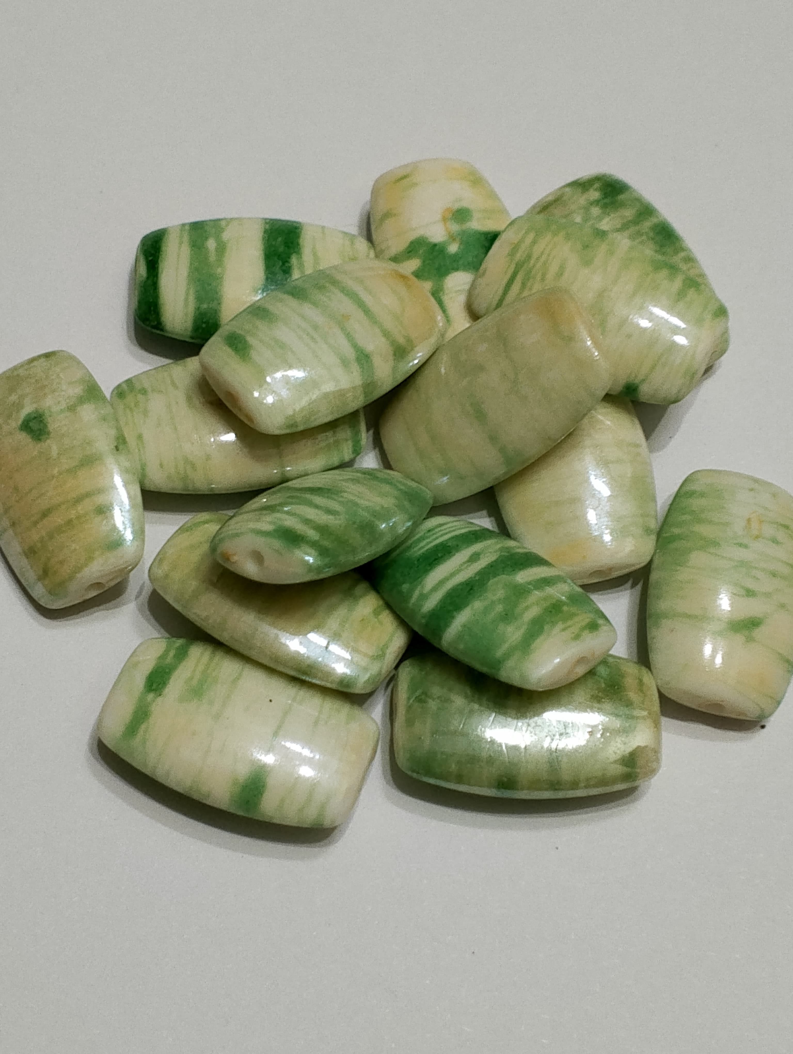 Pack of 40gms Beads, Green Rounded Rectangle Acrylic Marble Plastic Beads For DIY Jewelry Making, Jewelry, DIY, Dresses And Crafting Accessories.