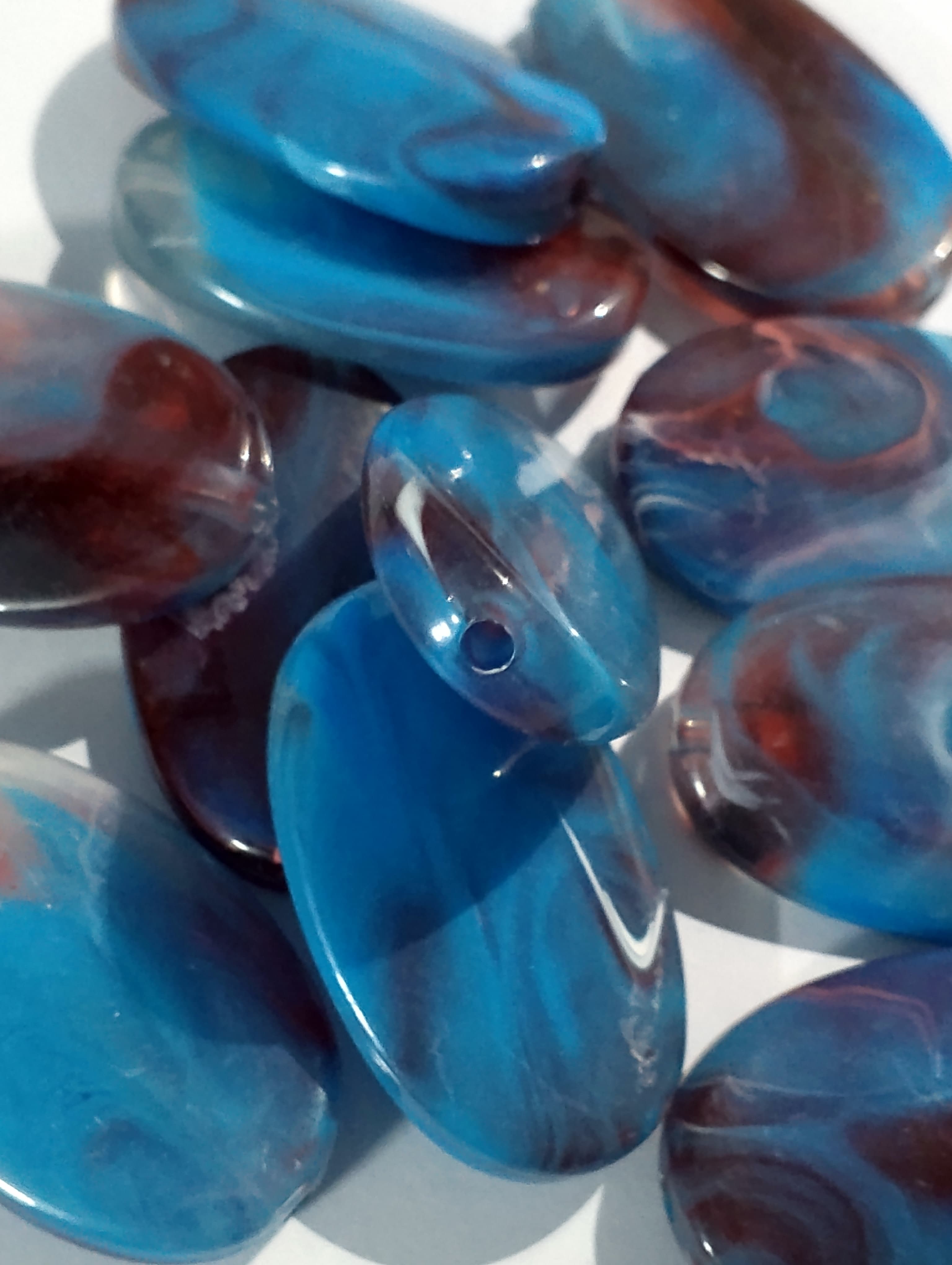 Pack of 40gms Beads, Blue Brown Oval Chip Large Acrylic Plastic Marble Beads For DIY Jewelry Making, Jewelry, DIY, Dresses And Crafting Accessories.