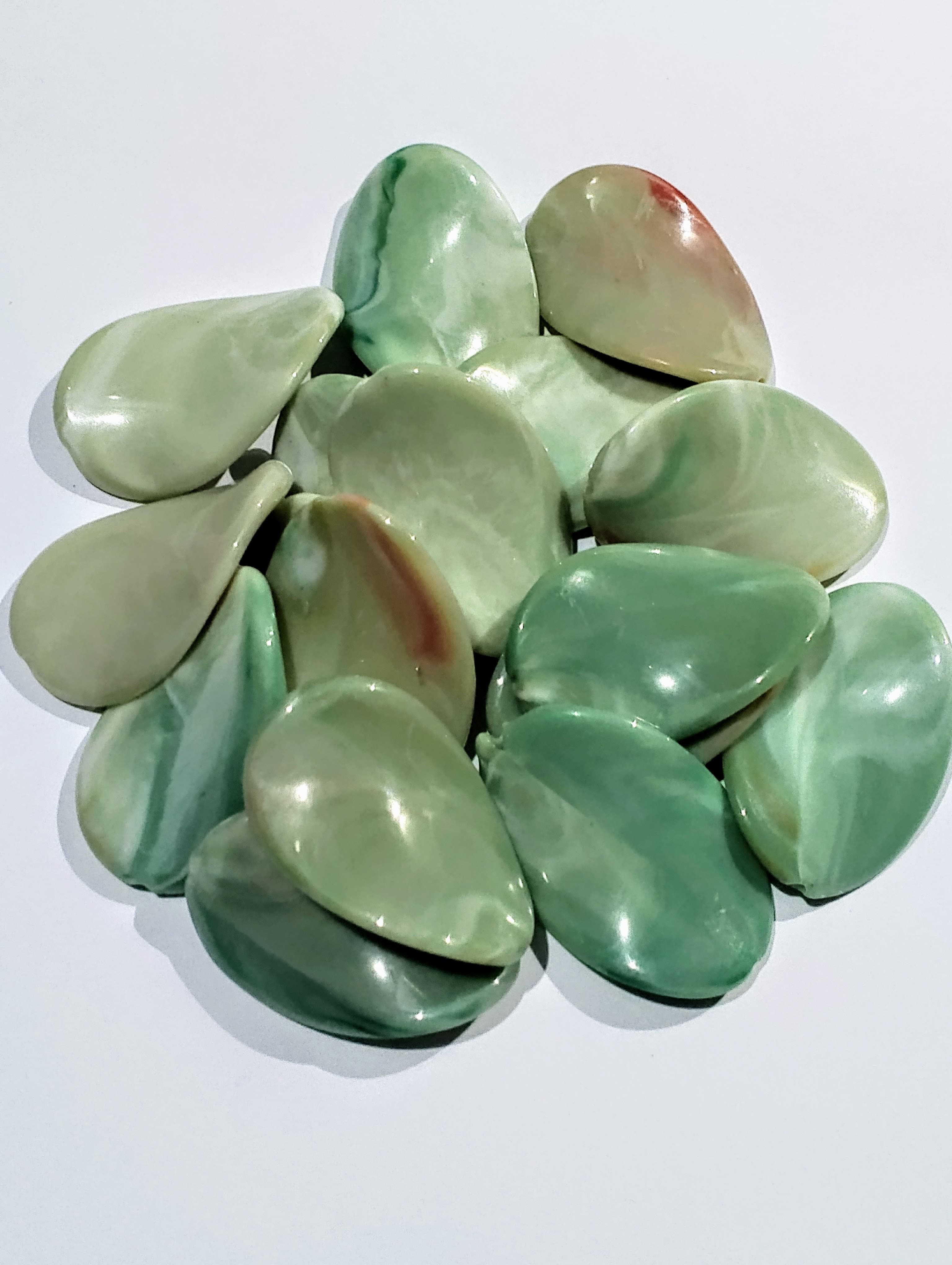 Pack of 40 gms Green Marble Curved Oval Acrylic Plastic Beads. Versatile for DIY Jewelry, Craft Projects, Dress Accessories, Home Decorative Ideas.