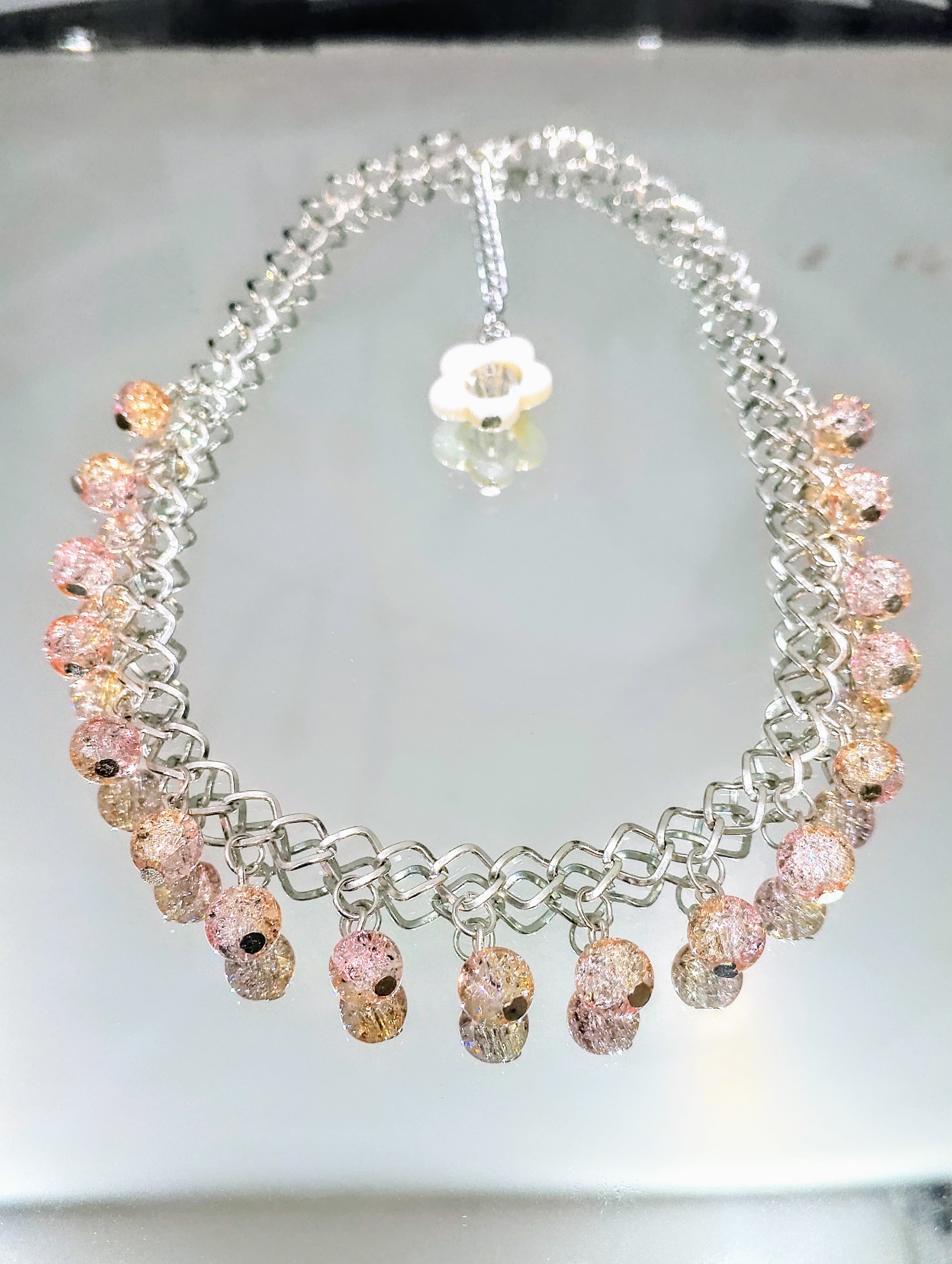 Handmade Choker Necklace 70 Plus Color Options – Crackle Glass Bead Dangler – Customizable and Adjustable & Stylish Fashion Jewelry