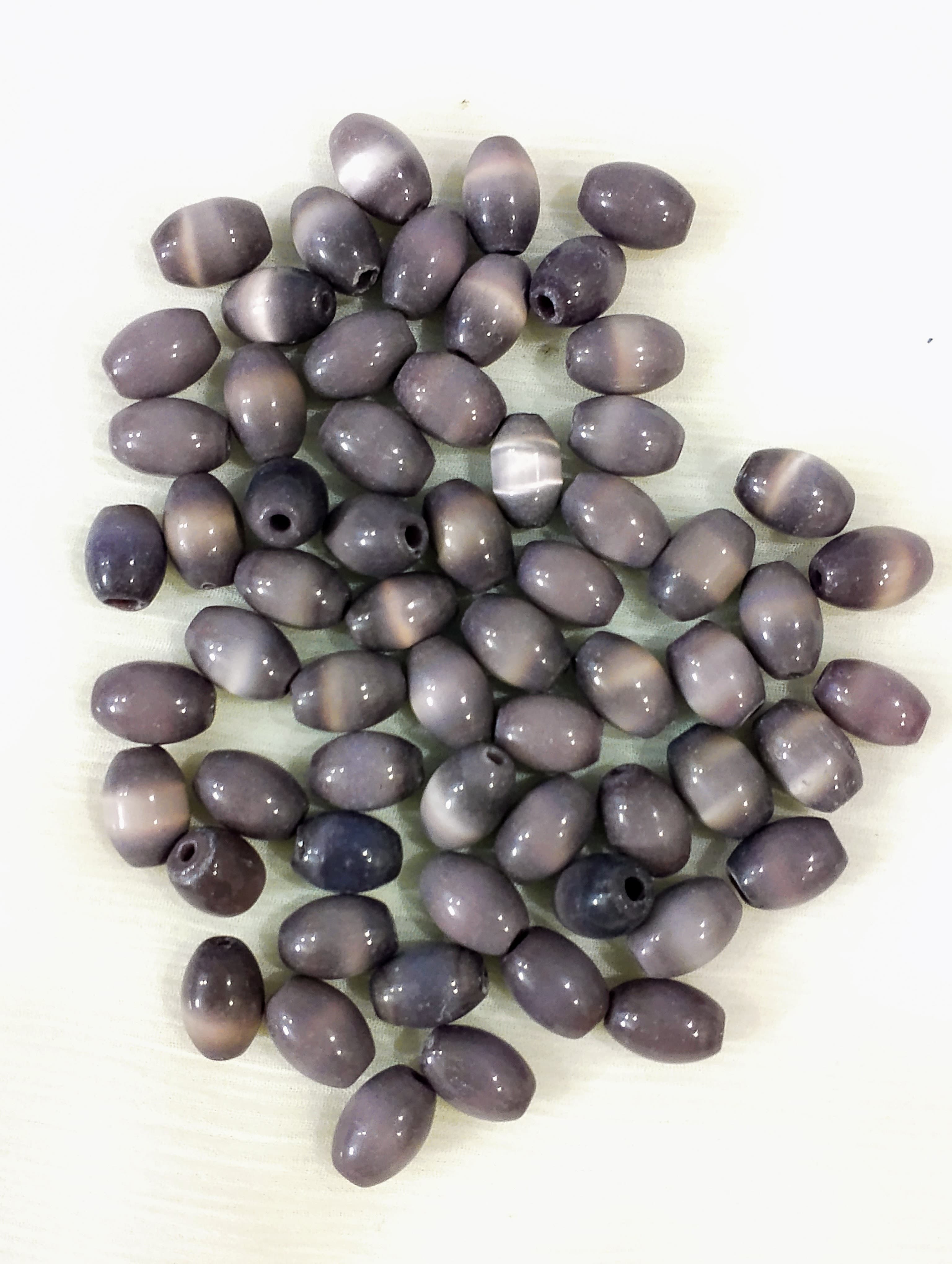 40gms Smoky Purple Cat's Eye Oval Beads, 11mm, for Jewelry Making and DIY Crafts