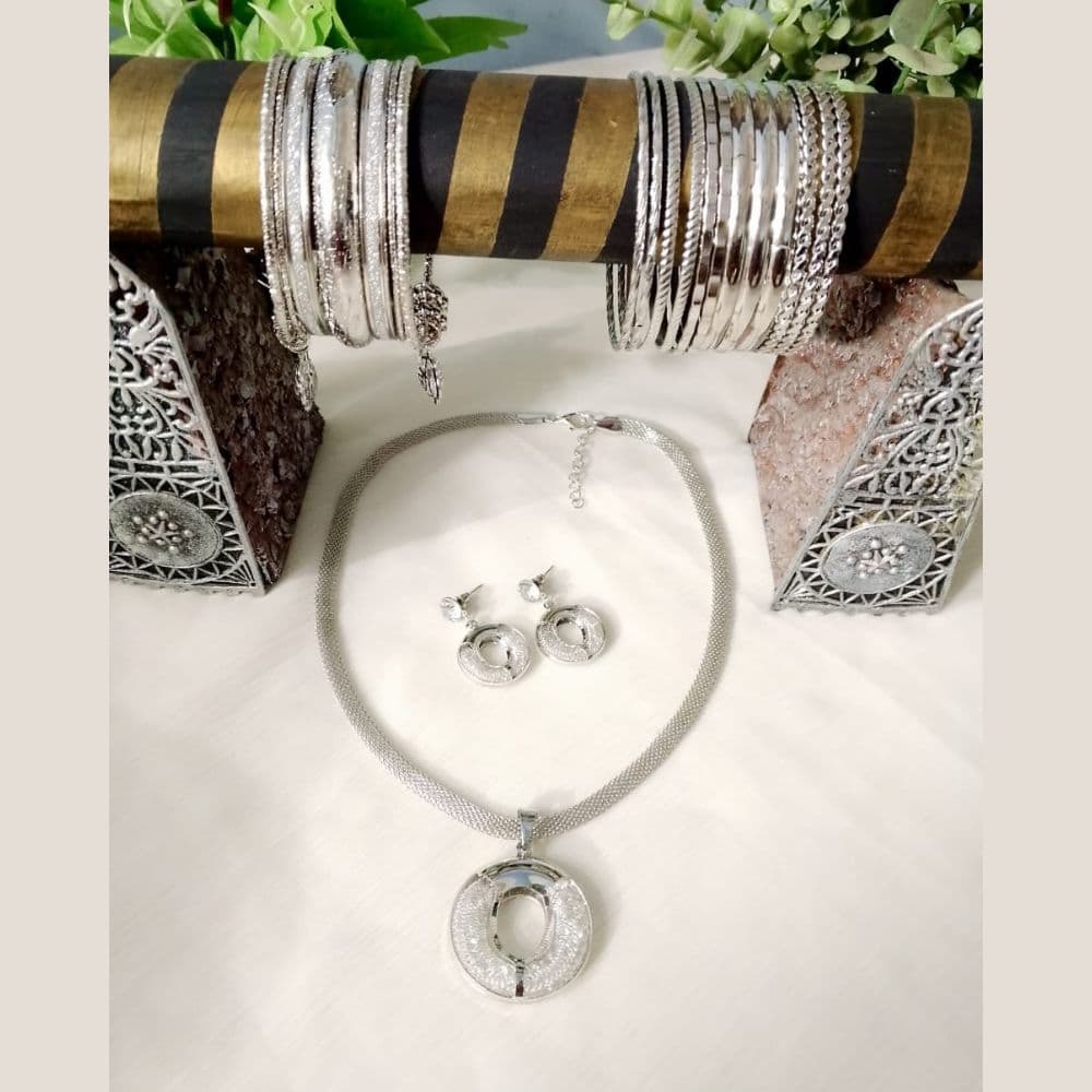 Elegant Silver Jewelry Combo Set for Women | Jewelry– Necklace, Earrings & 2 Sets of Bangles | Stylish Party Wear Fashion Set | Gift Set for Girls & Ladies