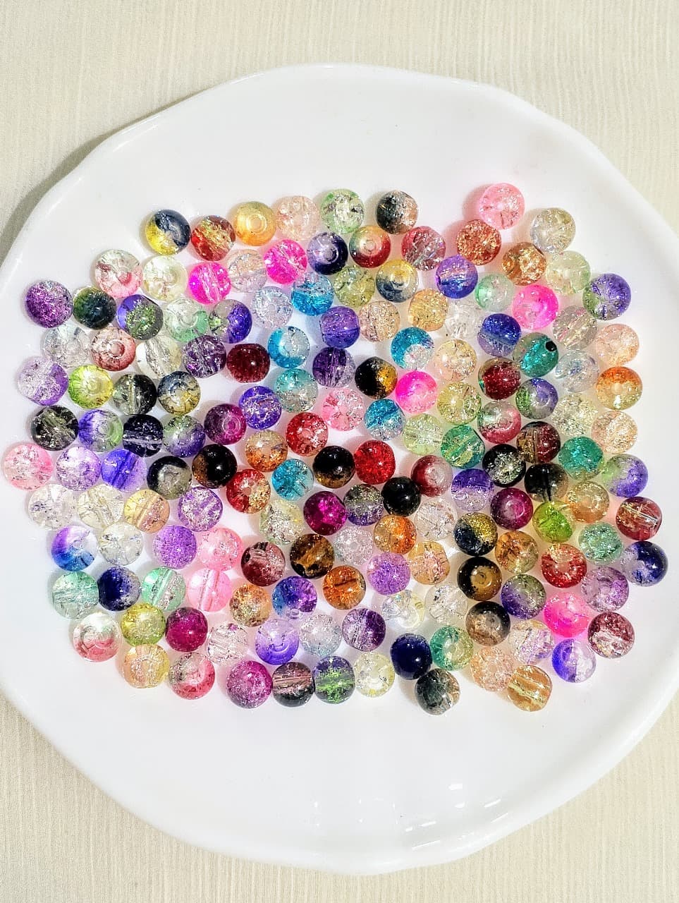 150,300 pcs Multicolor Single and Double Tone Crackle Glass Beads – Shiny 8mm Round Beads for Jewelry Making & DIY Crafts