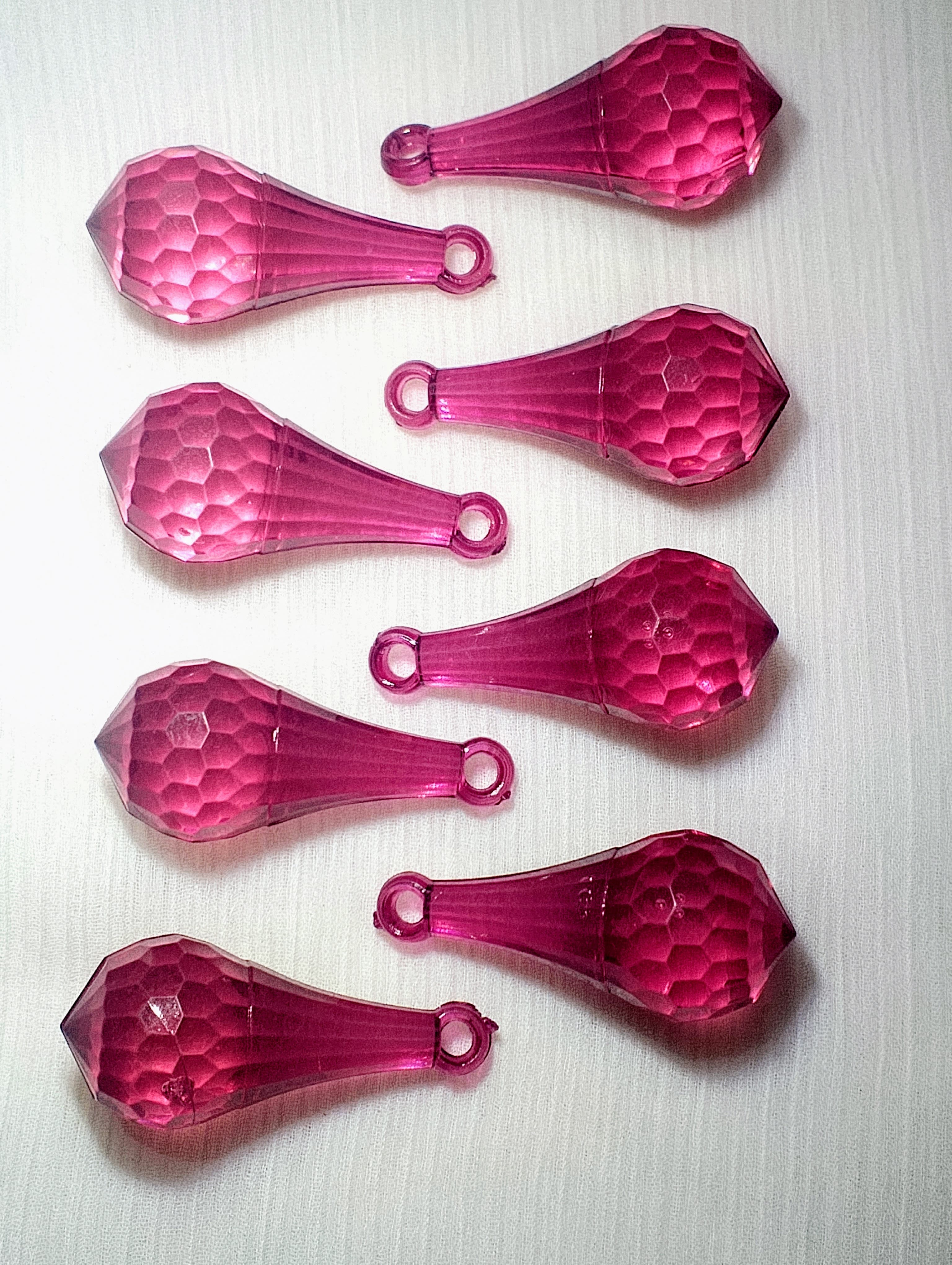 10/15 pcs Pink Faceted Crystal Plastic Drop Tussle Bead - DIY Craft, Jewelry, Dress Ornaments and Décor