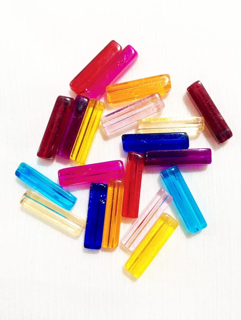 15 Glass Crystal Transparent Multicolor 20mm Square Tube Beads for DIY, Jewelry Making, Crafting – 20mm Long Stick Shape Beads | 28 pcs Mix Set