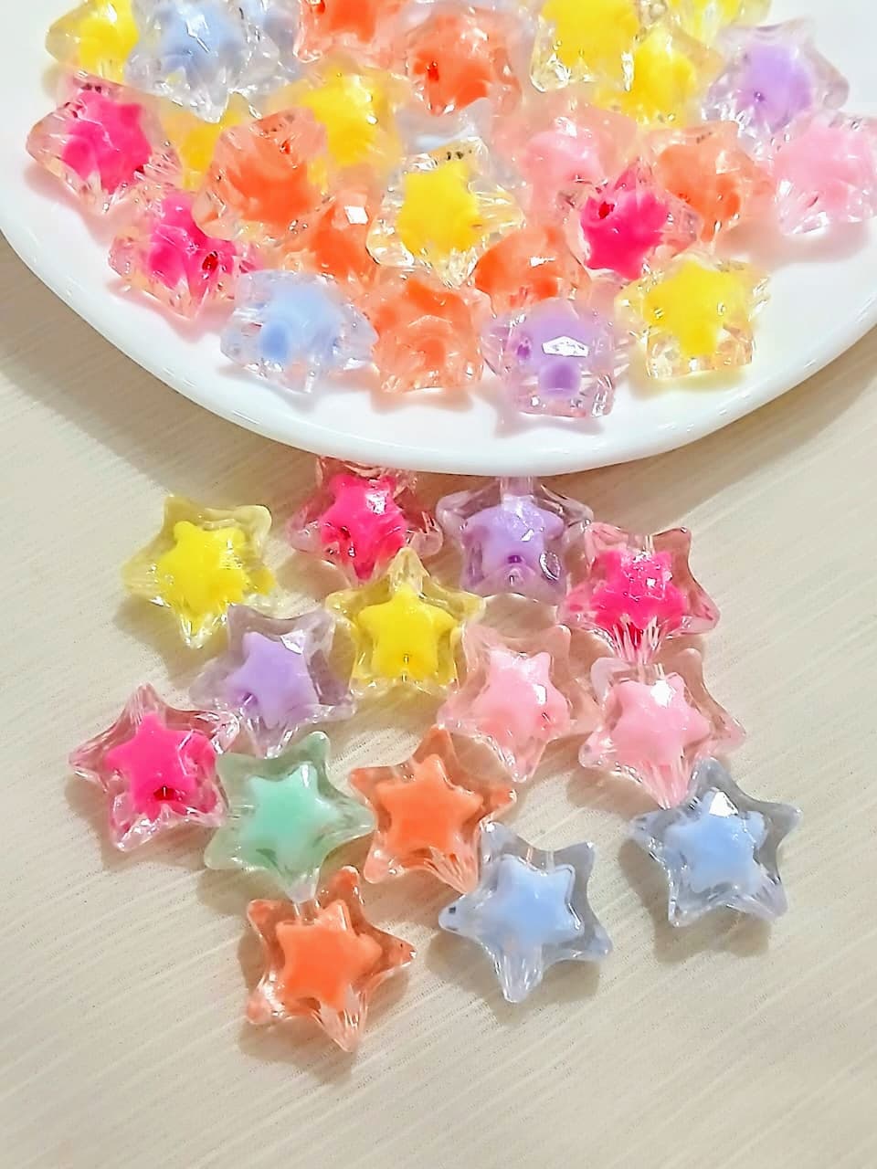 30 Colorful Transparent 18mm Heart Star Beads for DIY Jewelry Making | Double Heart Acrylic Beads for Bracelets, Necklaces, Keychains & Crafts | Cute Candy Beads for Kids Accessories