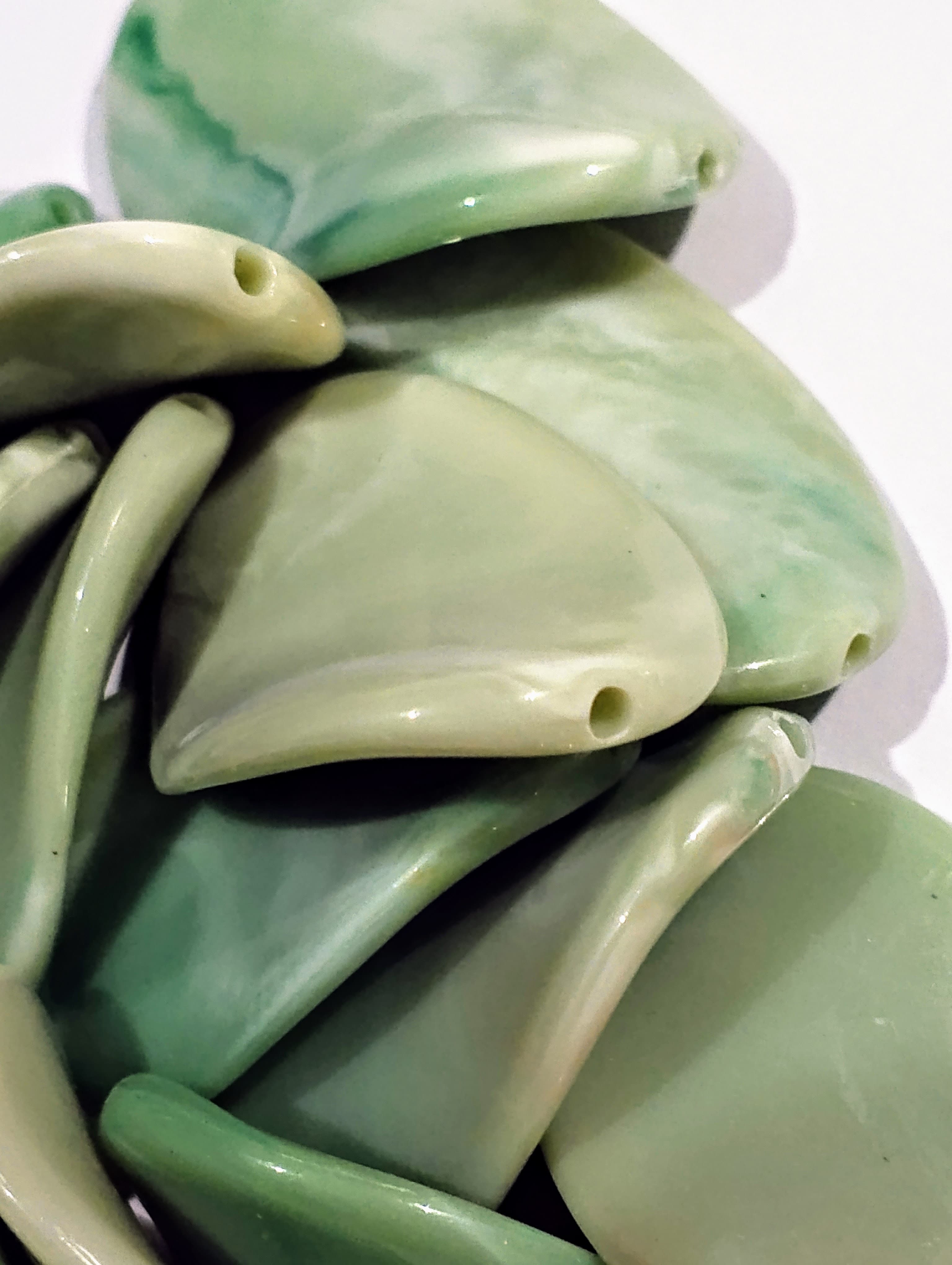 Pack of 40 gms Green Marble Curved Oval Acrylic Plastic Beads. Versatile for DIY Jewelry, Craft Projects, Dress Accessories, Home Decorative Ideas.