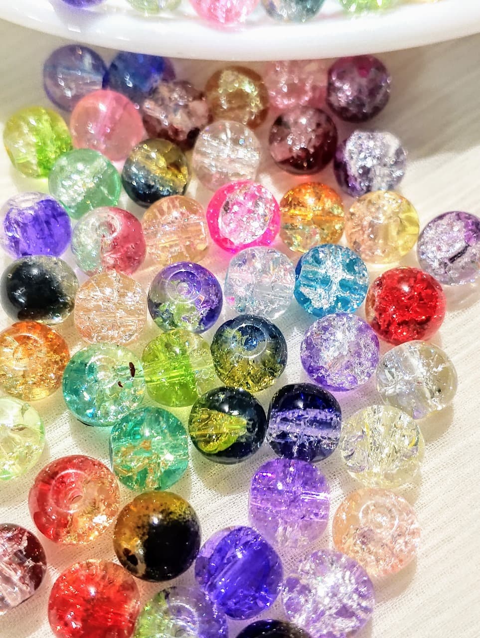 150,300 pcs Multicolor Single and Double Tone Crackle Glass Beads – Shiny 8mm Round Beads for Jewelry Making & DIY Crafts