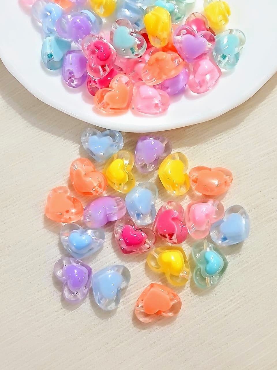 30 Colorful Transparent 18mm Heart Star Beads for DIY Jewelry Making | Double Heart Acrylic Beads for Bracelets, Necklaces, Keychains & Crafts | Cute Candy Beads for Kids Accessories