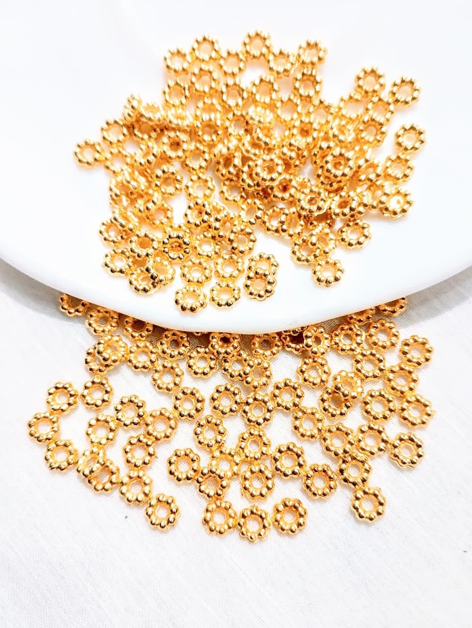150 / 300 Pcs Gold Plastic Spacer Beads 6mm | Round Flower Shape Spacers for Jewelry Making | DIY Craft Necklace, Bracelet, Earrings, Beading Supplies