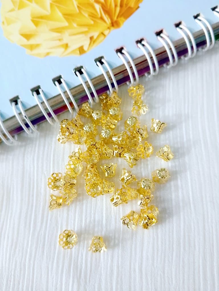 100/150 pcs 9.5, 5mm, 4mm Golden Metal Bead Caps for Jewellery Making, DIY Tussles, Crafting