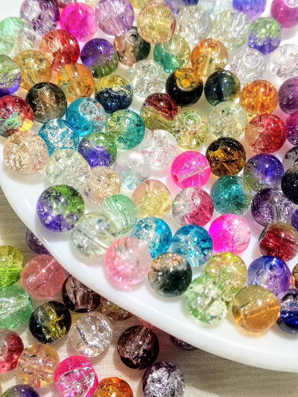 150,300 pcs Multicolor Single and Double Tone Crackle Glass Beads – Shiny 8mm Round Beads for Jewelry Making & DIY Crafts