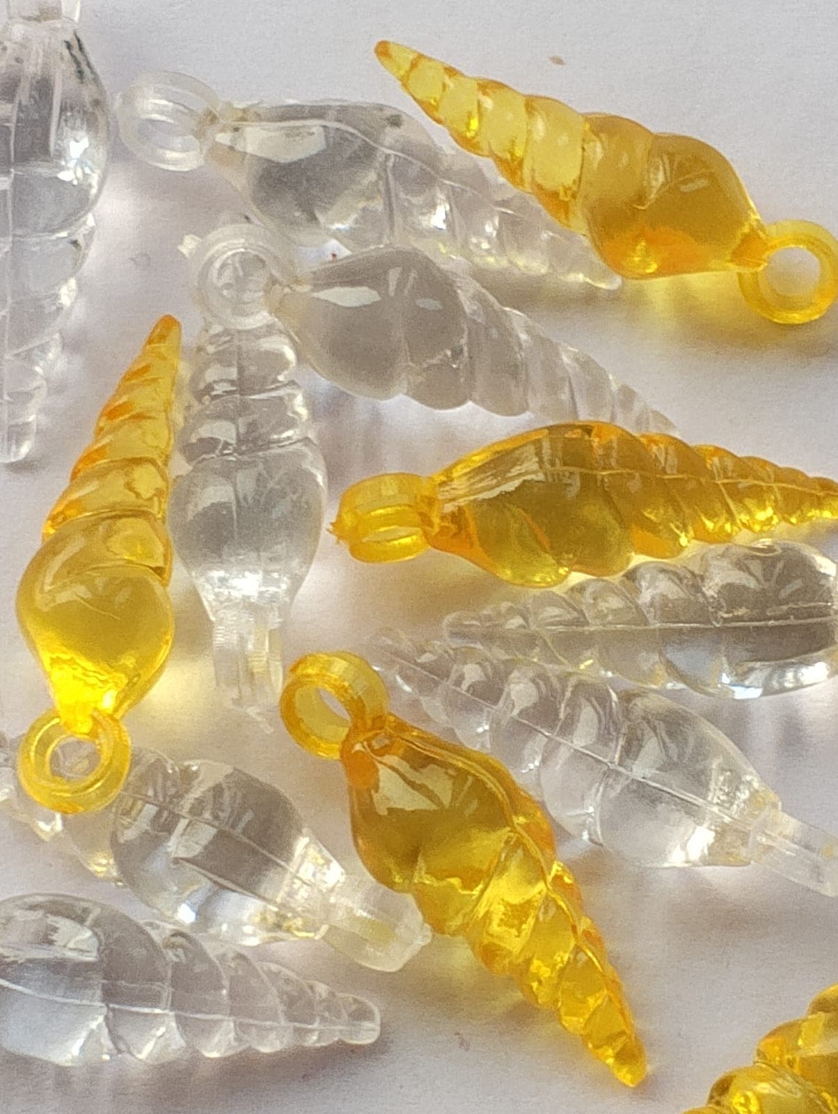 Beads for DIY Crafts. White, Yellow Spiral Tussle (Latkan) Acrylic Beads. Pack of 40gms Beads, For DIY Jewelry Making, Jewelry, And Dress Accessories.