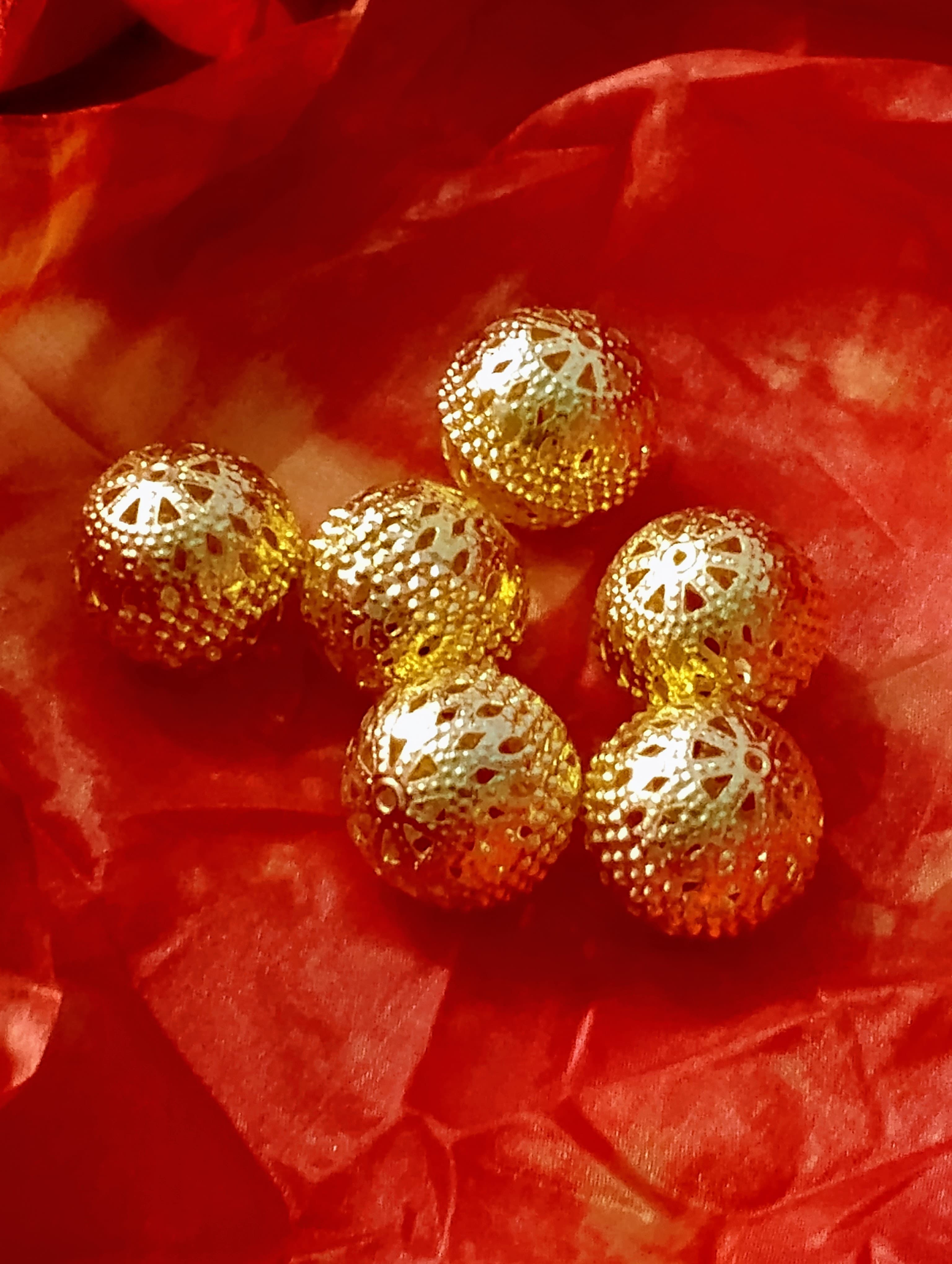 20 pcs Decorative Gold Metal Bead for Thread Tassel Embellishment | Hollow Ball Beads Diy Beads for Jewelry Making