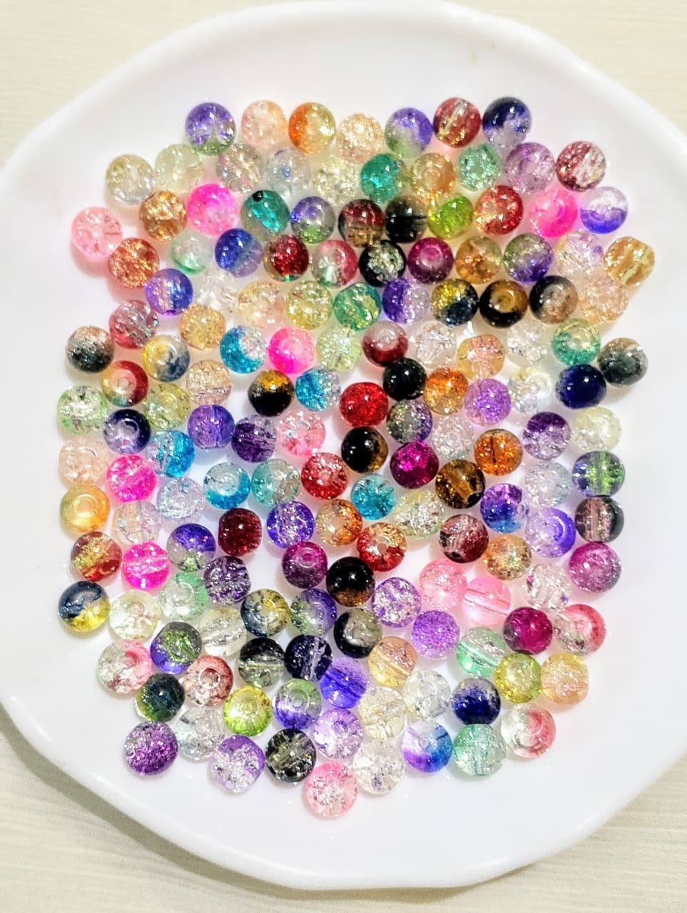 150,300 pcs Multicolor Single and Double Tone Crackle Glass Beads – Shiny 8mm Round Beads for Jewelry Making & DIY Crafts