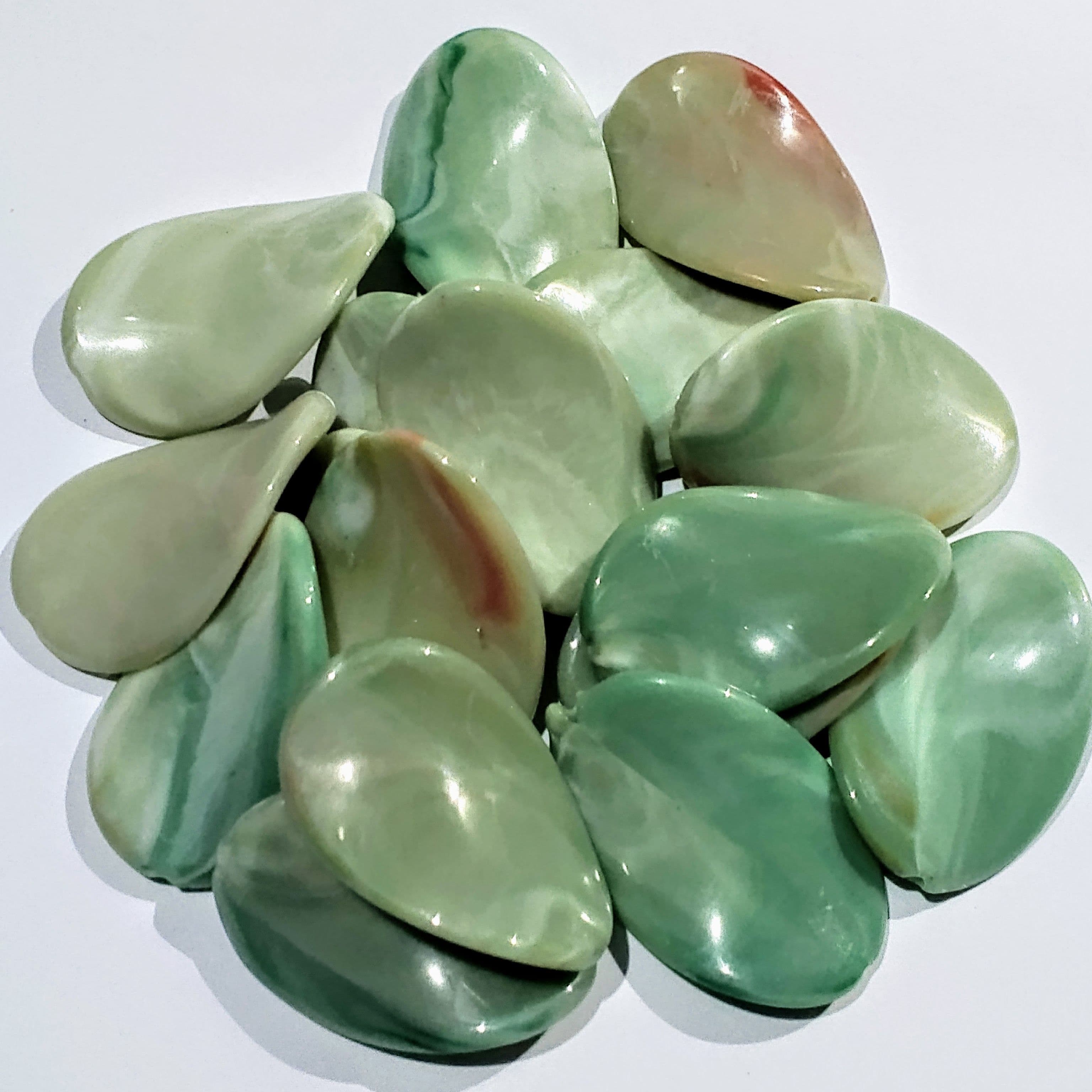 Pack of 40 gms Green Marble Curved Oval Acrylic Plastic Beads. Versatile for DIY Jewelry, Craft Projects, Dress Accessories, Home Decorative Ideas.