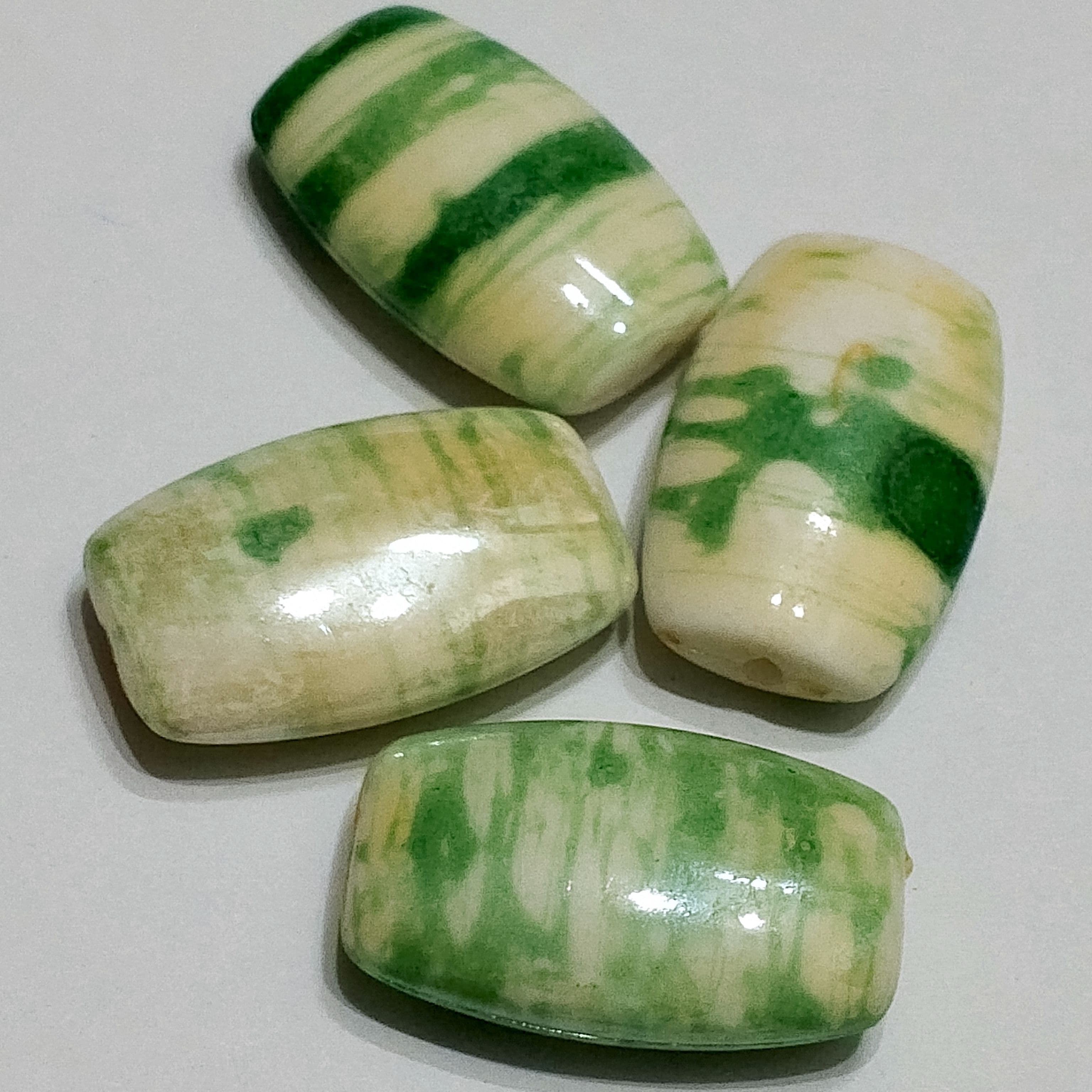 Pack of 40gms Beads, Green Rounded Rectangle Acrylic Marble Plastic Beads For DIY Jewelry Making, Jewelry, DIY, Dresses And Crafting Accessories.