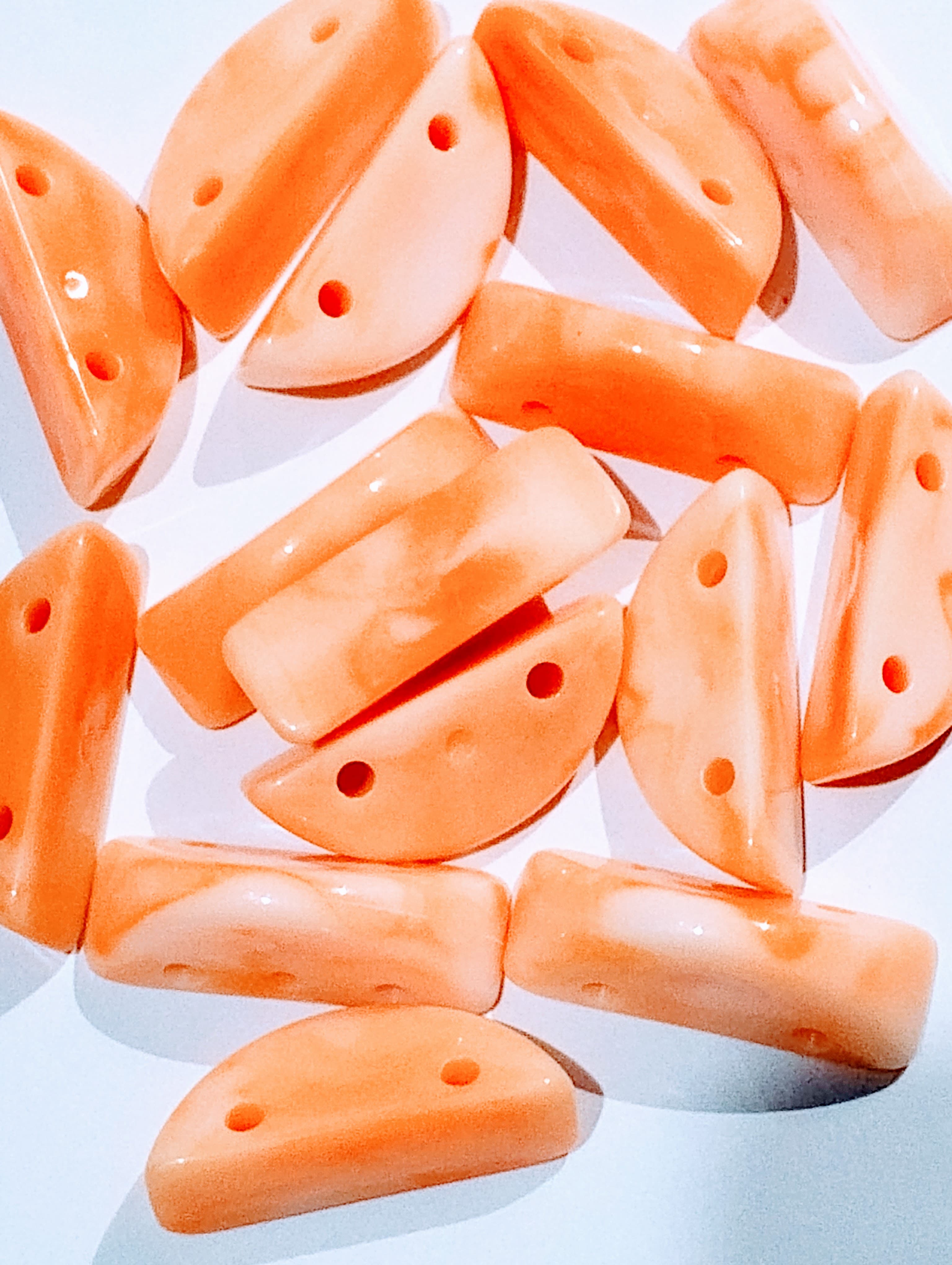 Pack of 40gms Beads, Orange Half Circle with 2 Holes Marble Beads For DIY Jewelry Making, Jewelry, DIY, Dresses And Crafting Accessories.