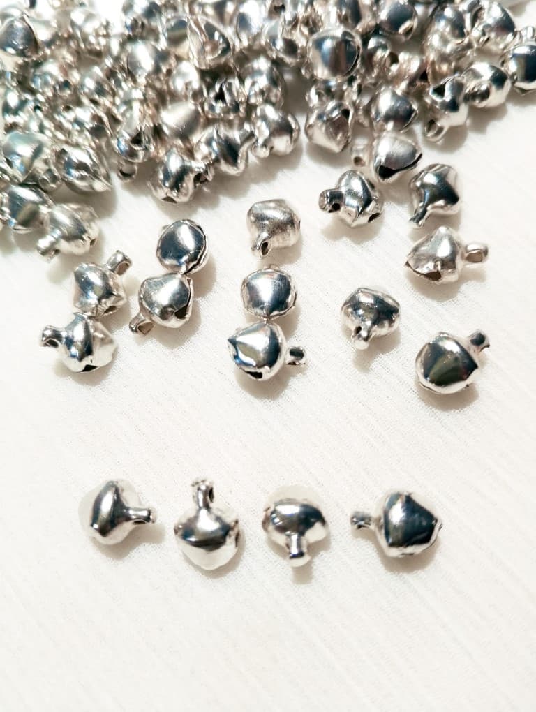Beads 100 Pcs 10mm, 8mm, 6mm Vibrant Gold, Silver Ghungroo Beads Noisy and Noiseless Ghungru Charm Beads for Craft DIY