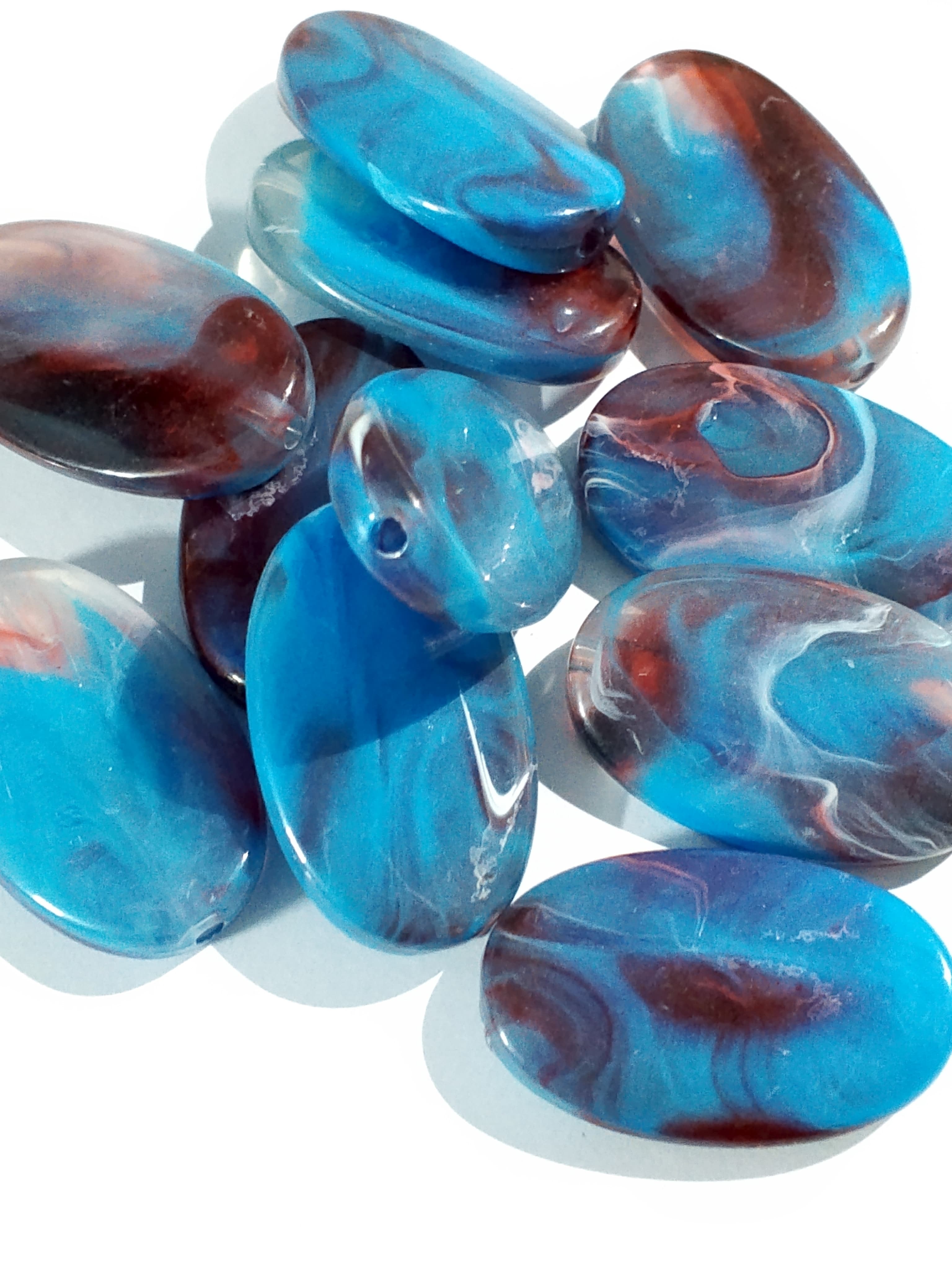Pack of 40gms Beads, Blue Brown Oval Chip Large Acrylic Plastic Marble Beads For DIY Jewelry Making, Jewelry, DIY, Dresses And Crafting Accessories.