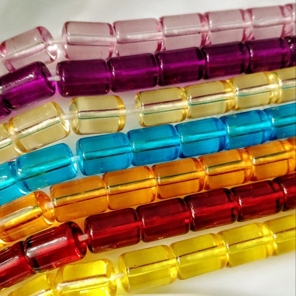 15 Glass Crystal Transparent Multicolor 14mm* 10mm Cylinder Beads for DIY, Jewelry Making, Crafting – 14mm* 10mm Cylinder Shape Beads | 26 pcs Mix Set