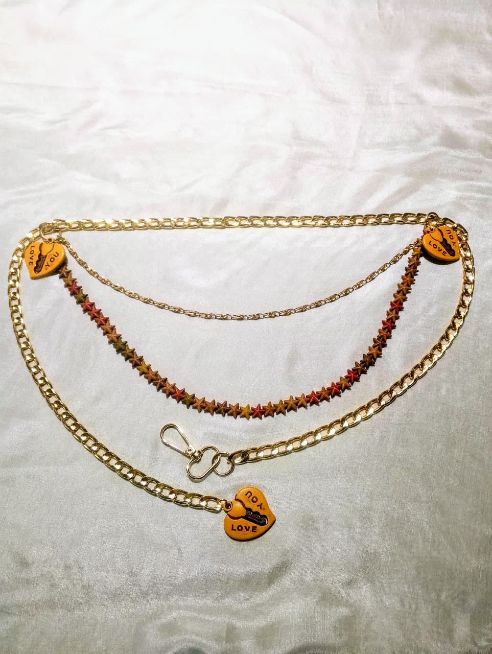 Elegant Multi-Layer Metal and Beads Chain Waist Belt